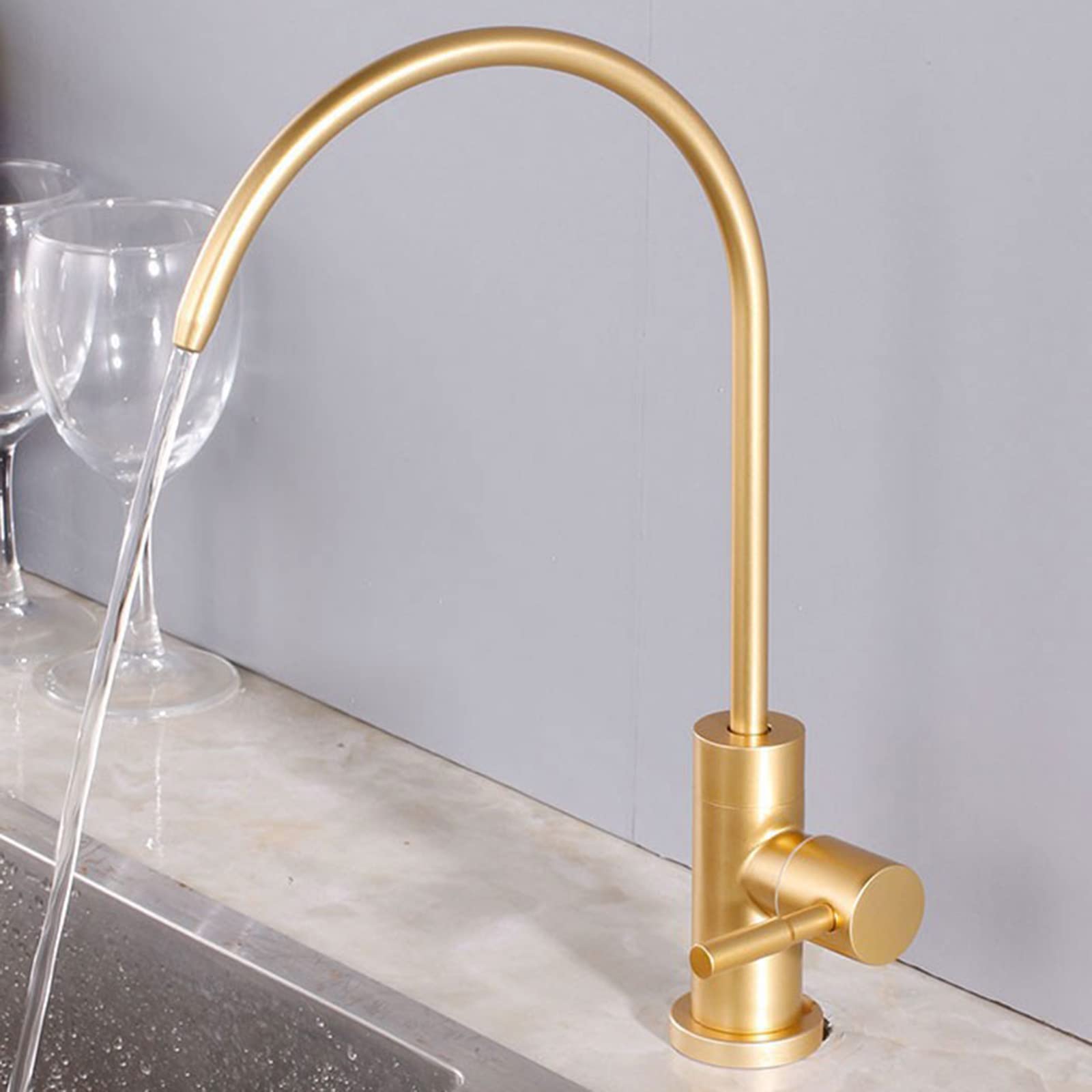 Brushed Gold Stainless Steel Single Cold Water Filter Faucet - Pure Drinking Water for Kitchen Sink, Countertop, and RV Use