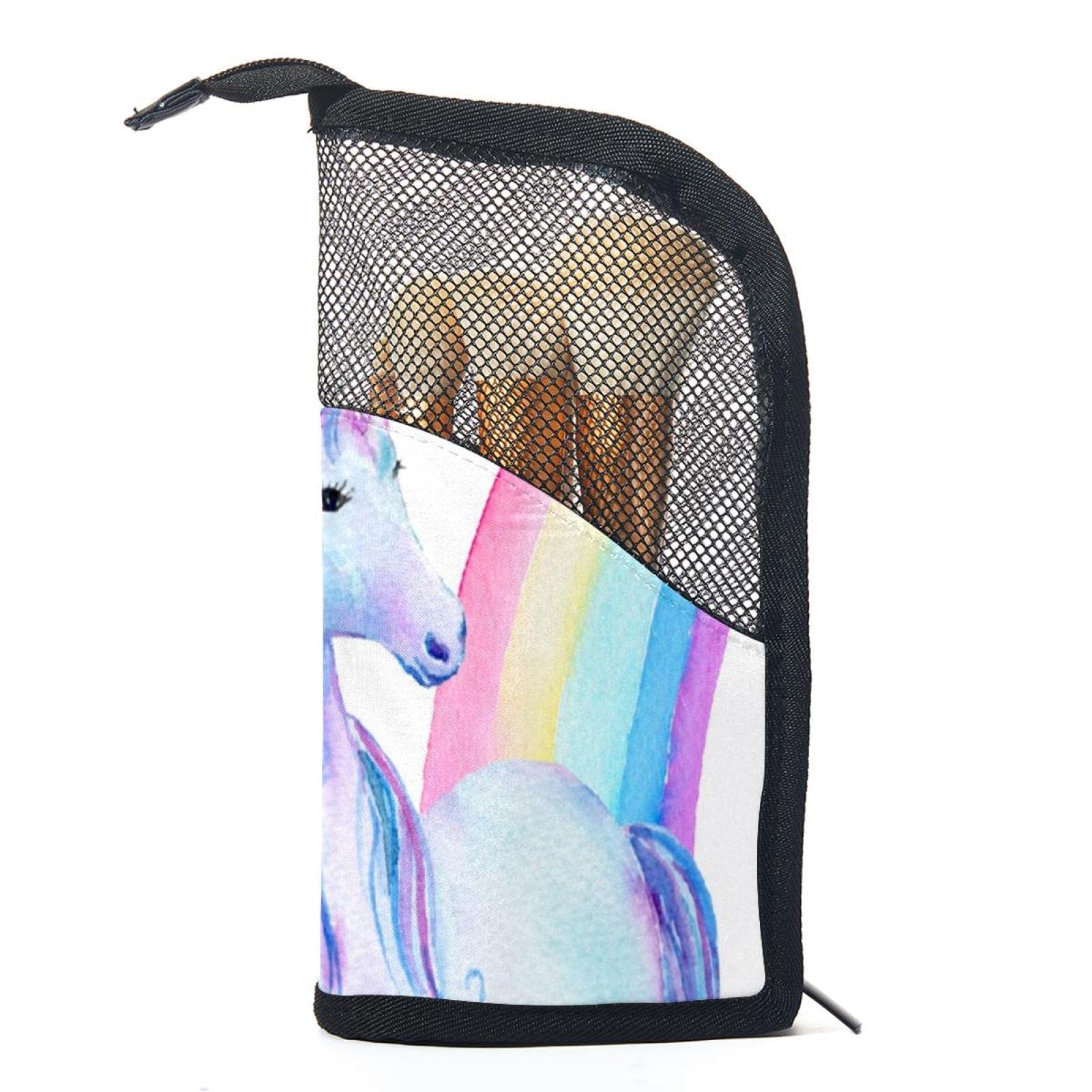 Watercolor Rainbow Unicorn Makeup Brush Organizer Bag with 12 Brushes - Portable Travel Makeup Brush Holder Case for Professional Artists & Beginners - Perfect for Home, Travel, and Salon Use