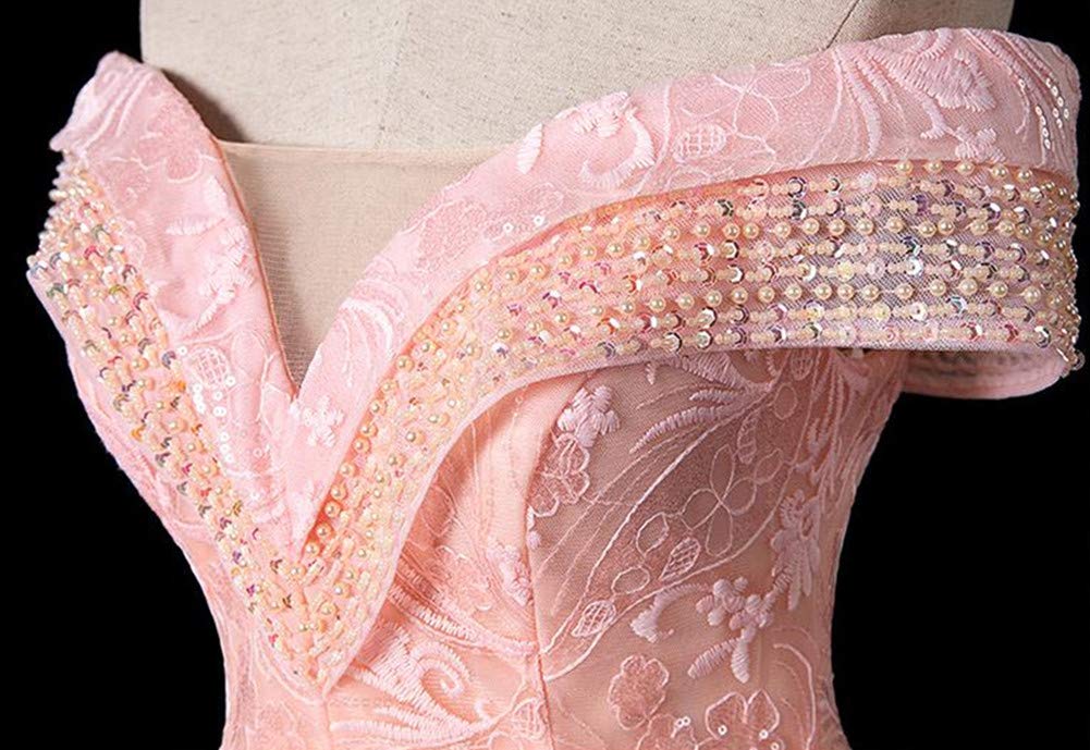 Elegant Off Shoulder Beaded Quinceanera Ball Gown - Women's Formal Applique Dress in Pale Pink for Prom, Wedding & Special Occasions