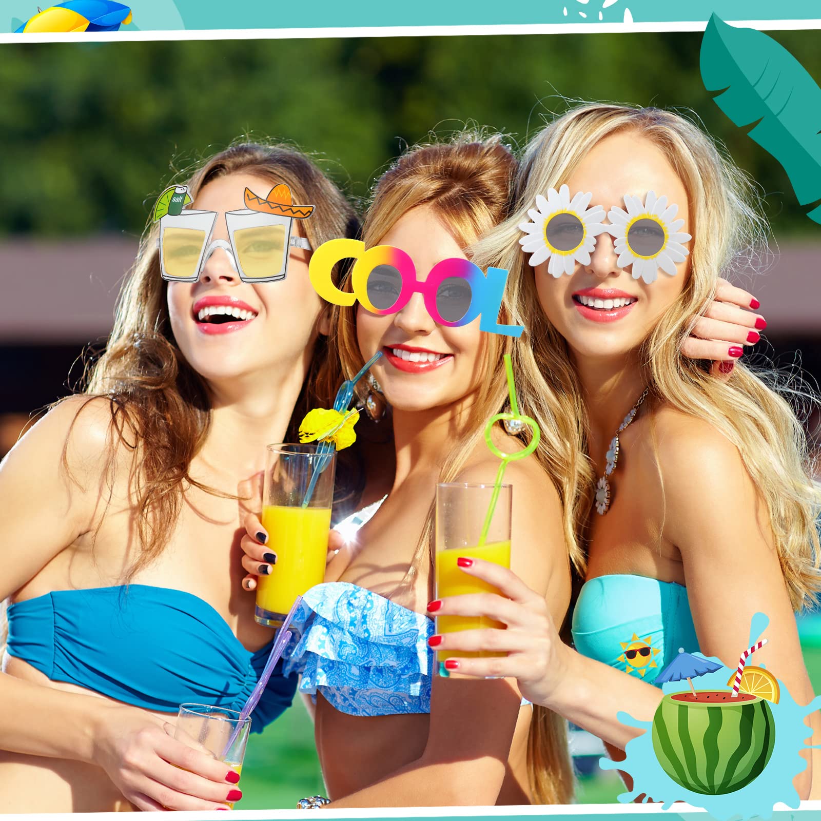 Flutesan 24 Pairs Tropical Sunglasses - Hawaiian Luau Party Glasses, Beach Themed Accessories for Summer Parties & Pool Decorations - Perfect for Hawaiian Theme Parties, Beach Vacations & Tropical Events