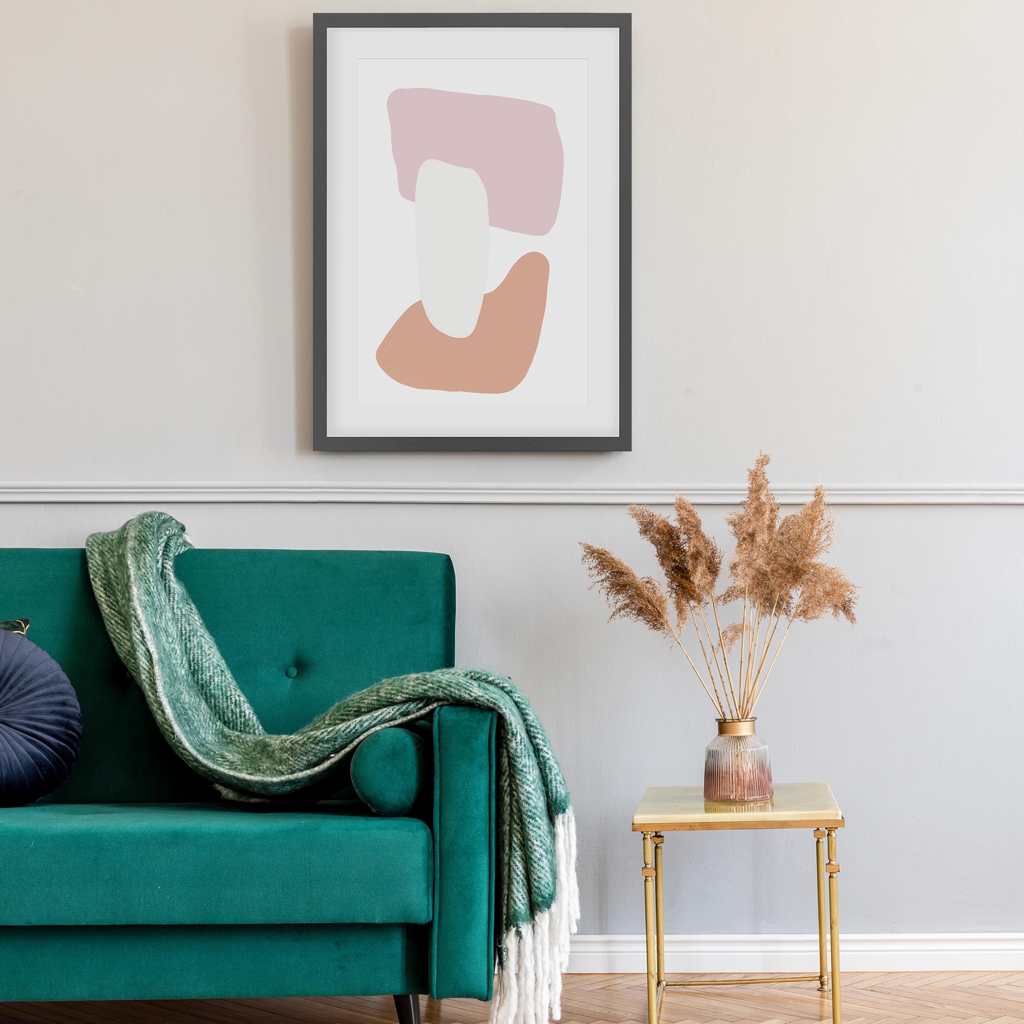 Trio of Shapes Framed Wall Art - Modern Geometric Canvas Prints for Living Room, Bedroom & Office Decor