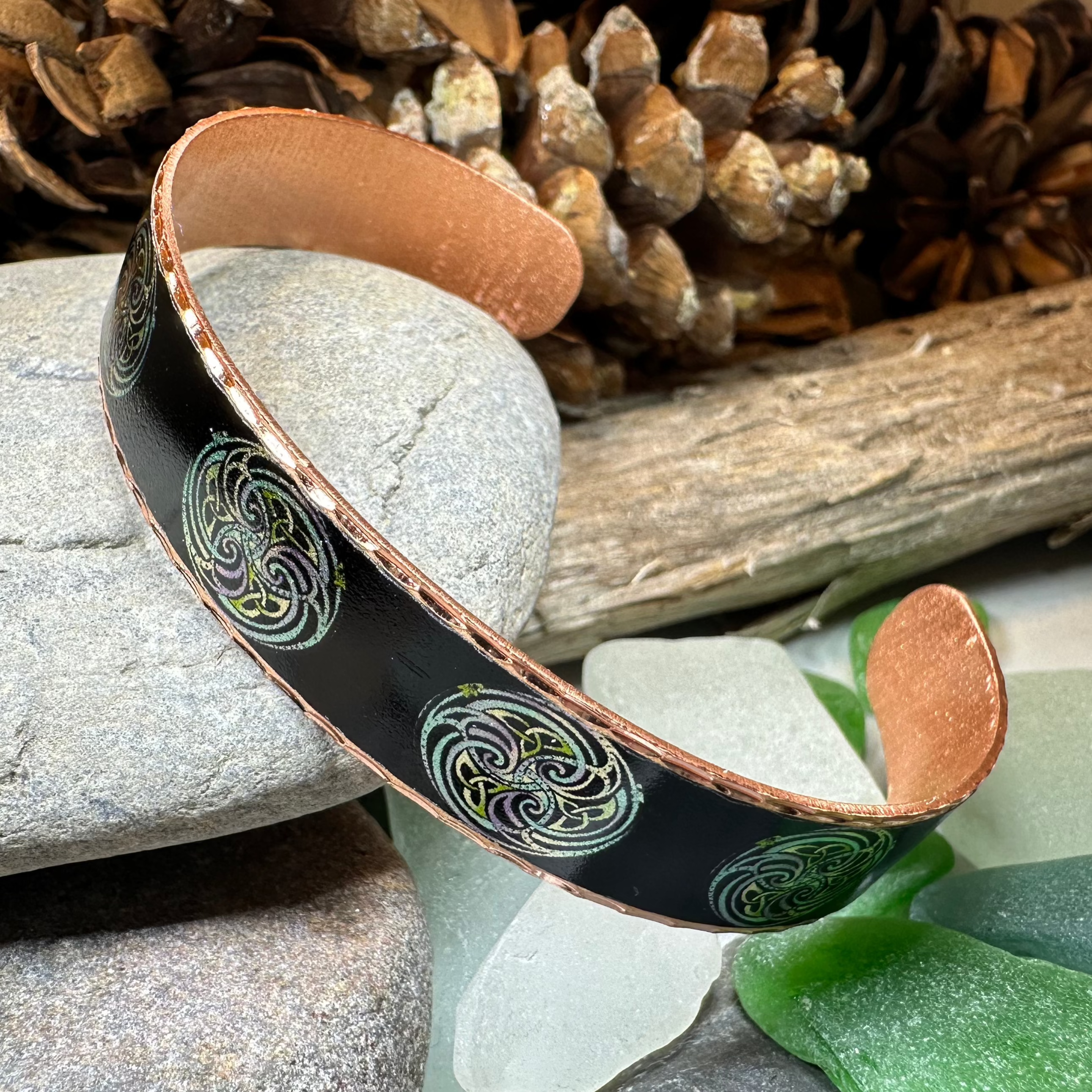 Mystical Celtic Spiral Copper Cuff Bracelet for Women - Handmade Boho Jewelry - Perfect for Festivals, Weddings & Spiritual Occasions