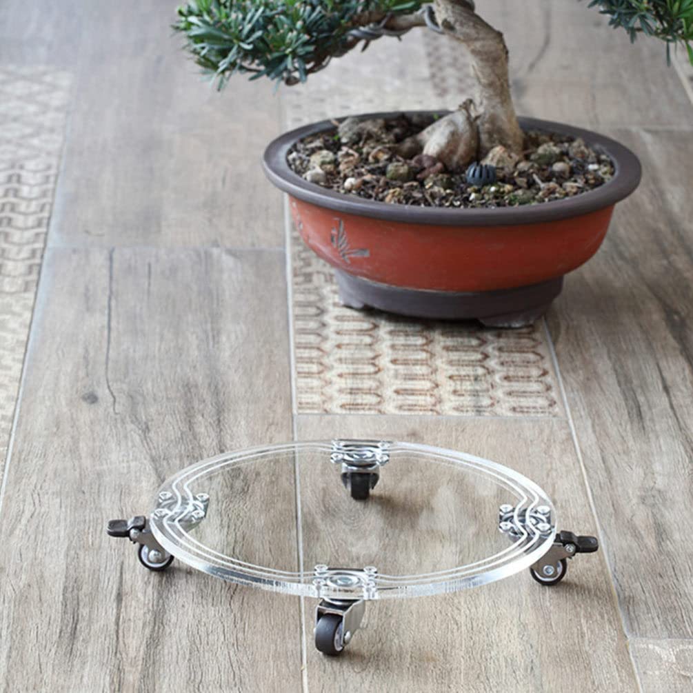 Happyyami Acrylic Flower Pot Base with Wheels - Round Plant Pot Holder Stand & Mover for Indoor/Outdoor Plants - Perfect for Moving Heavy Potted Plants on Hardwood Floors, Decks & Patios