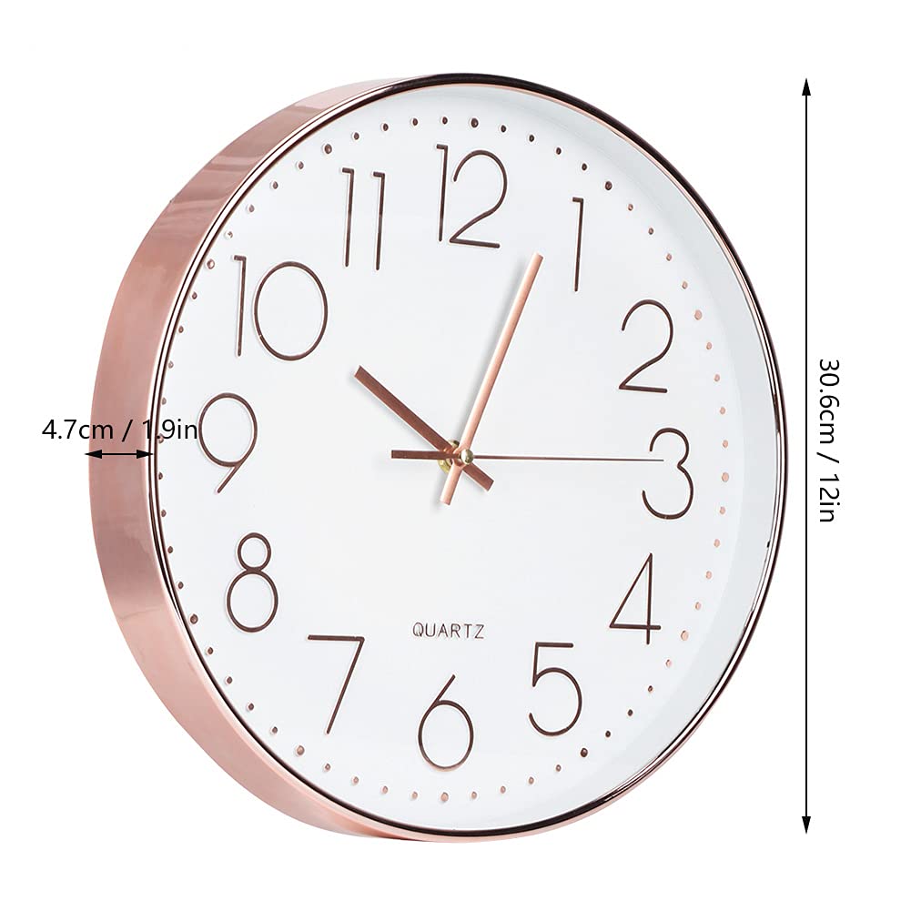 12 Inch Silent Non-Ticking Modern Wall Clock - Battery Operated Round Quartz Clock for Kitchen, Bathroom, Bedroom, Living Room & Office - Perfect Home Decor & Classic Digital Clock for Stylish Interiors