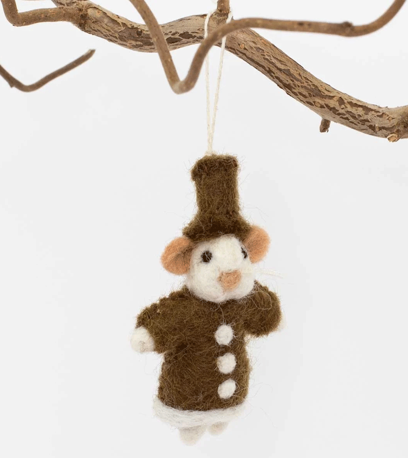 Handmade Gingerbread Mouse Wool Ornament - AfroArt Christmas Tree Decoration | Perfect for Holiday Decor, Gift Giving & Festive Home Accents