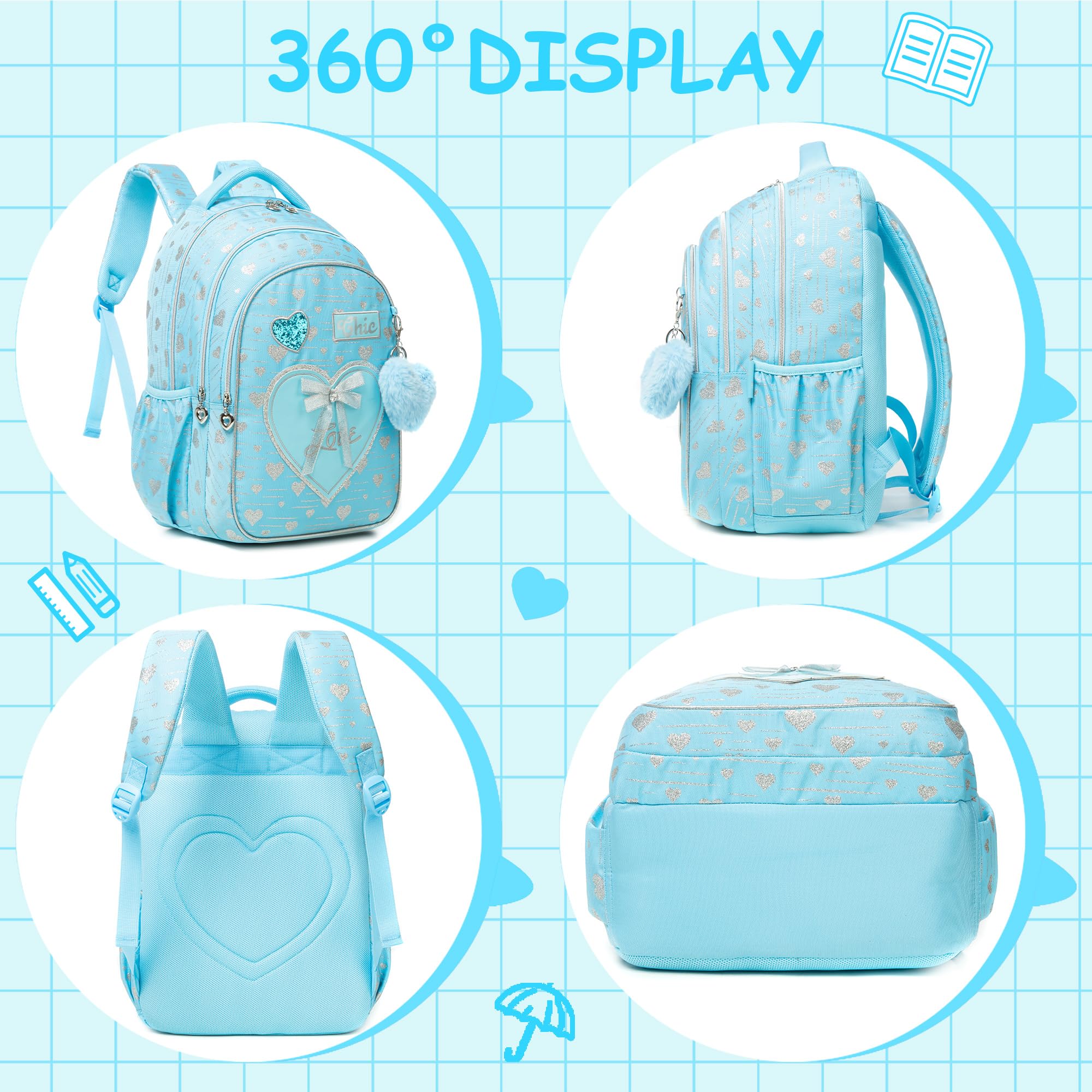 **Meetbelify Girls Backpack for School - Durable Canvas Laptop Backpack with Lunch Box for Elementary Students Ages 8-10 - Perfect for Travel, Class, and Daily Use**