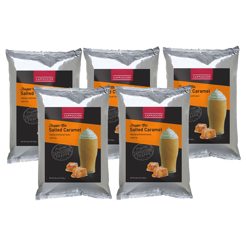 Premium Cappuccino Ice Coffee Frappe Mix - Salted Caramel Flavor (5 Bags) - Perfect for Iced Coffee Drinks, Smoothies & Dessert Toppings at Home or Cafe