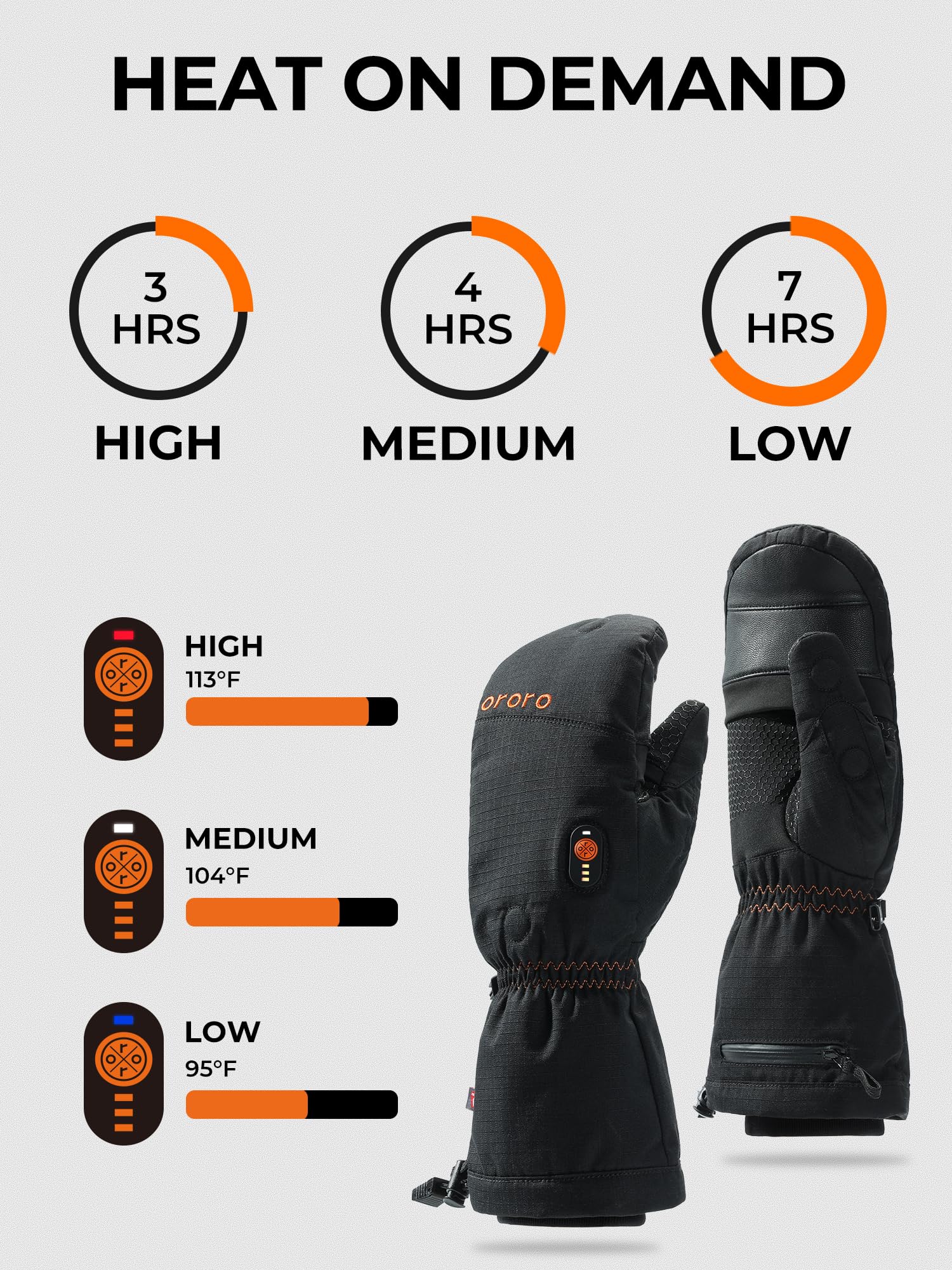 ORORO Heated Convertible Mittens with PrimaLoft Insulation - Fingerless Flip Top Winter Gloves for Men & Women (Charger Not Included) | Perfect for Skiing, Snowboarding, Hiking & Outdoor Activities in Cold Weather