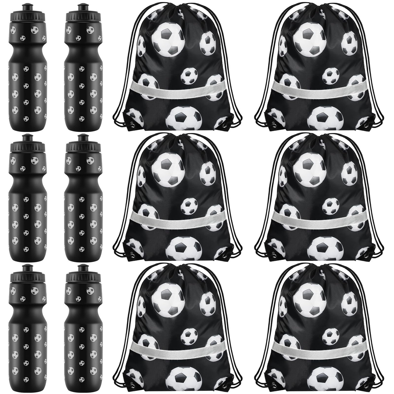 24 oz Soccer Water Bottle with Drawstring Bag - 12 Pcs Soccer Team Party Favors Set - Perfect for Summer Sports, Soccer Games & Team Gifts - Classic Soccer Theme Accessories for Players & Fans