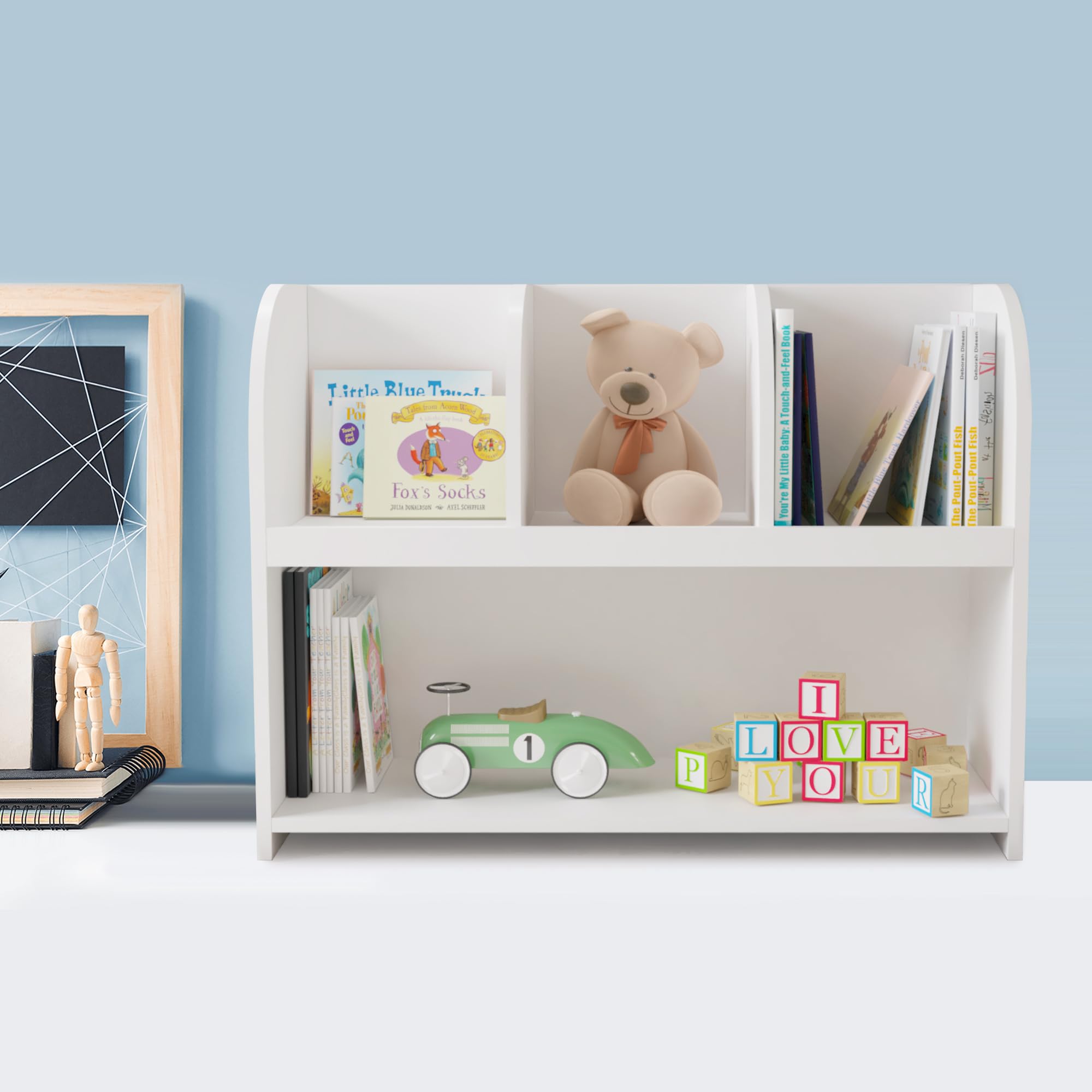 **Kids Bookcase with 4 Compartments - Sturdy Storage Bookshelf & Toy Organizer for Nursery, Playroom, Bedroom - Perfect for Kids' Room Organization & Reading Nook**