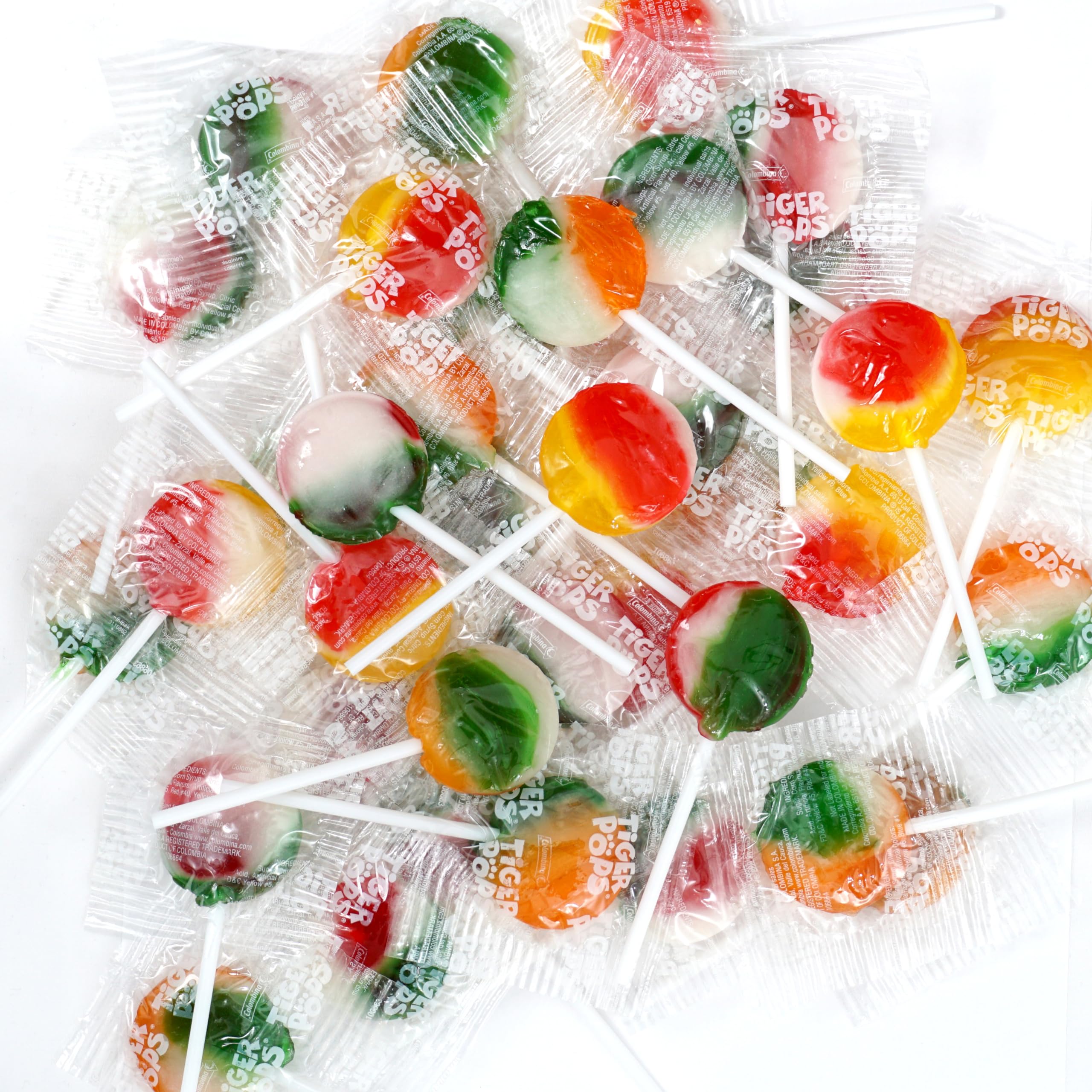 Colombina TigerPops Strawberry Lollipops - 2lb Bulk Candy (75 Count) - Individually Wrapped Suckers for Parties, Favors & Events - The Hampton Popcorn & Candy Company