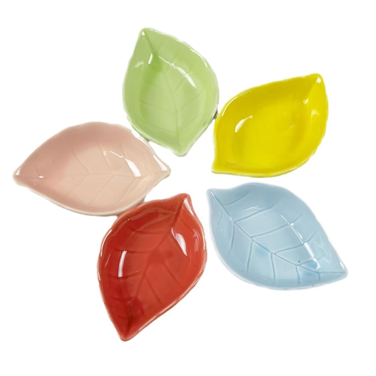 WAIT FLY 4-Piece Green Ceramic Leaf-Shaped Condiment Bowls - Perfect for Seasoning Dishes, Tea Bag Holders, Ketchup Saucers, Appetizer Plates, and Sushi Wasabi Dipping - Ideal for Kitchen, Dining Table, and Party Serving