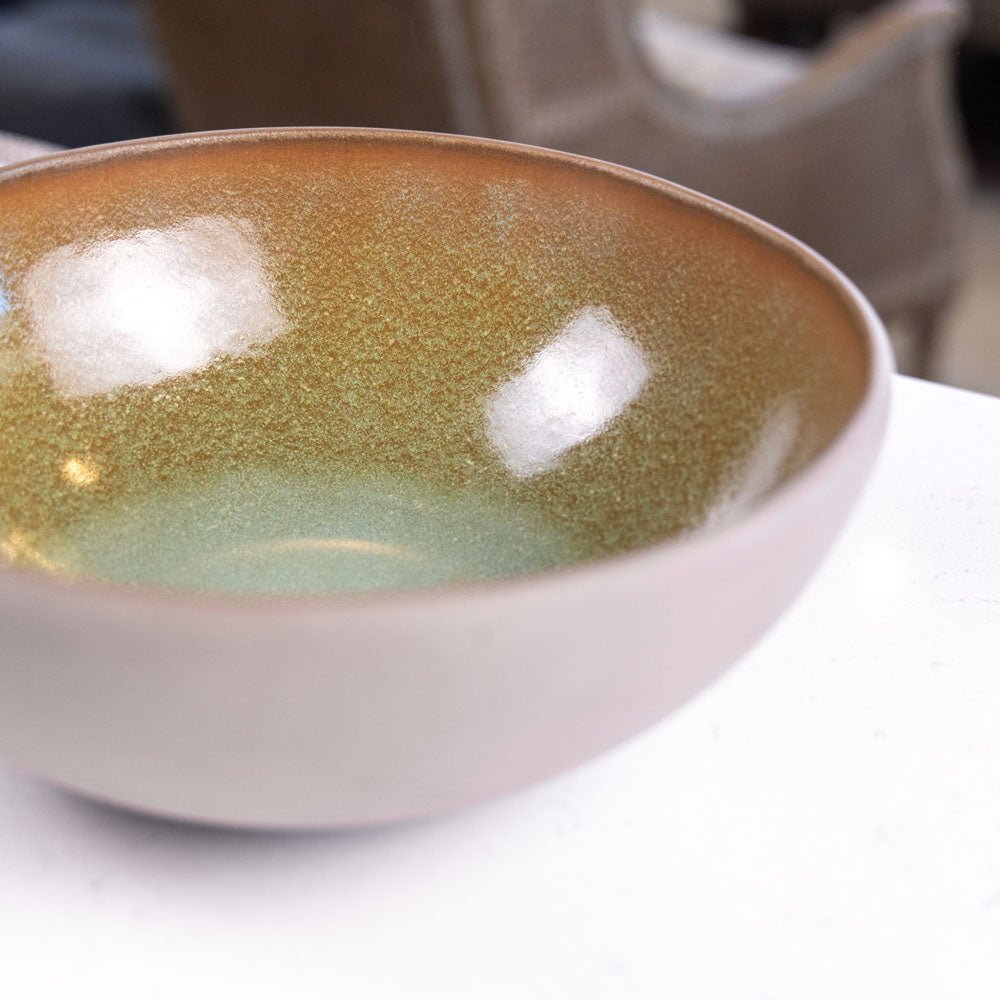 Large Stoneware Hemisphere Bowl in Teal and Copper - Handcrafted Ceramic Serving Bowl for Salads, Pasta, and Home Decor
