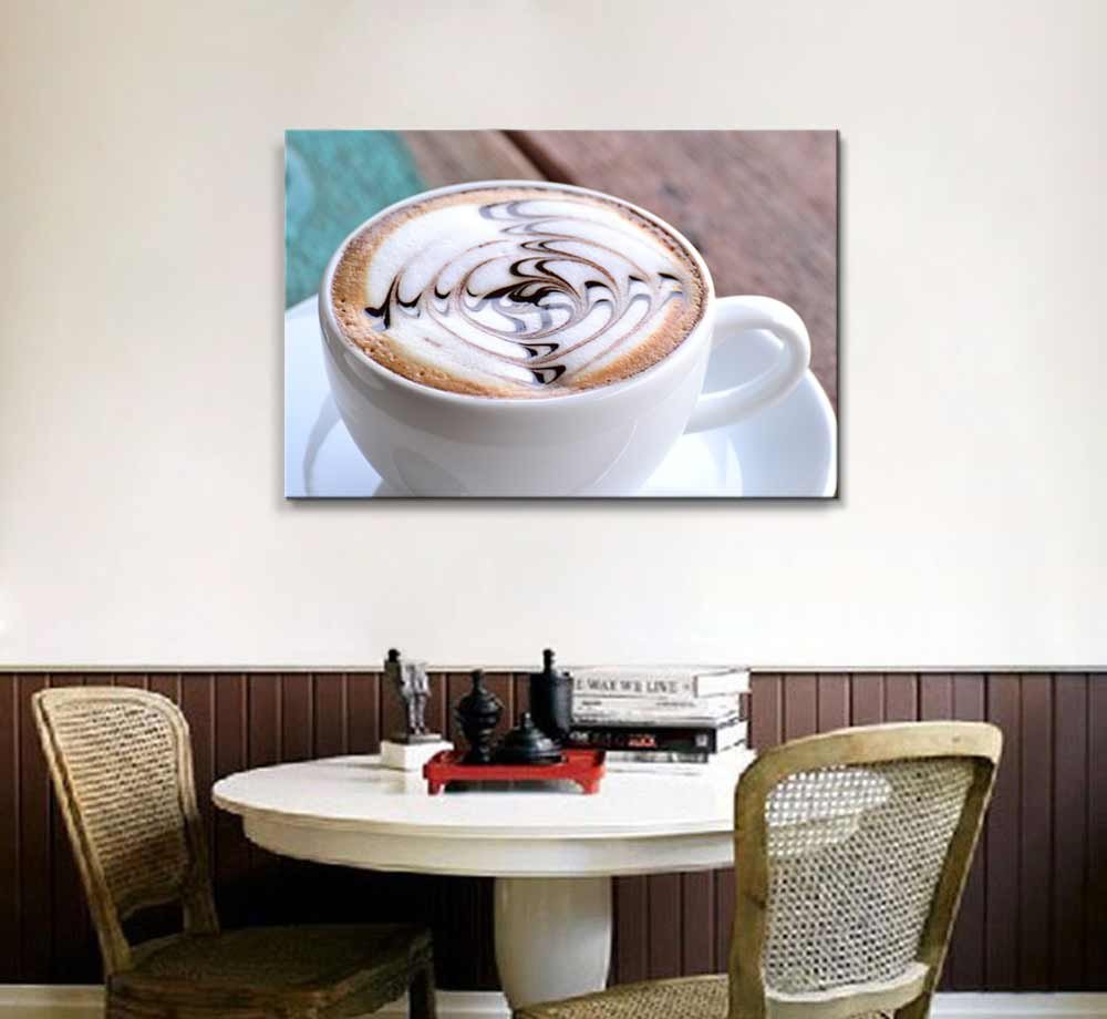Premium Canvas Wall Art - Artistic Coffee Cup with Cream Decoration | Modern Home Decor Stretched Gallery Canvas Print Ready to Hang (24x36 inches) - Perfect for Living Room, Bedroom & Office Decor