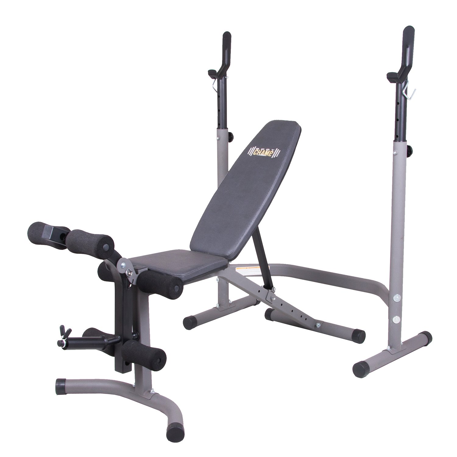Body Champ BCB3780 Adjustable Weight Bench with Leg Extension & Squat Rack - 2-Piece Home Gym Combo (Gray/Silver) for Strength Training, Muscle Building & Full-Body Workouts