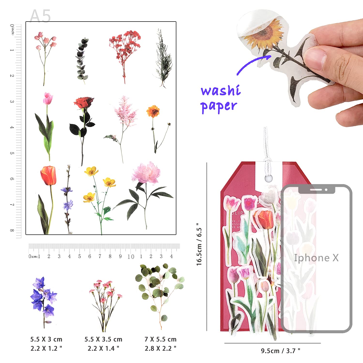 6 Packs Floral Scrapbooking Stickers - Decorative Washi Tape Stickers for Journals, Planners, Notebooks & DIY Crafts (Blossom Design) - Perfect for Bullet Journaling, Memory Keeping & Gift Wrapping