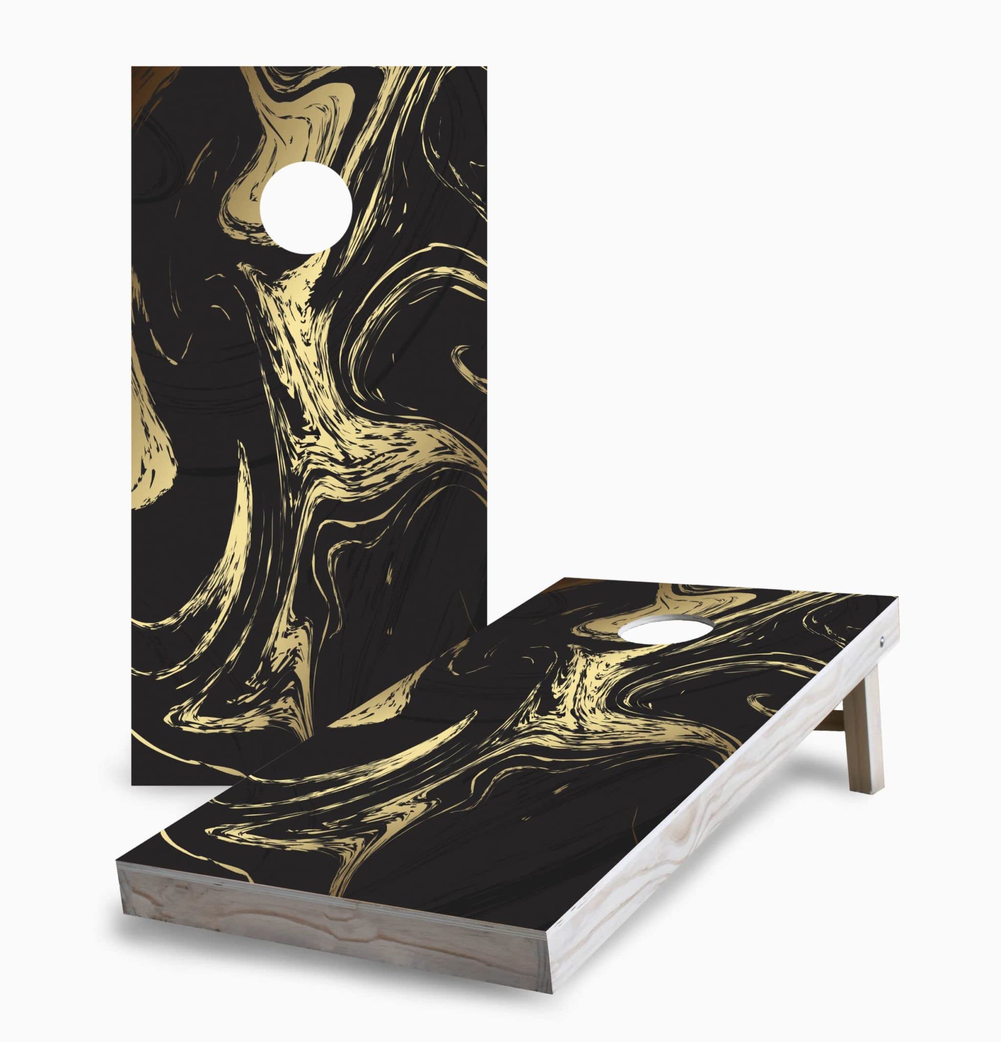 Premium Black & Gold Marble Cornhole Game Set with 2 Boards & 8 Bean Bags - Outdoor Lawn Games for Backyard Parties, Tailgating, and BBQ Gatherings