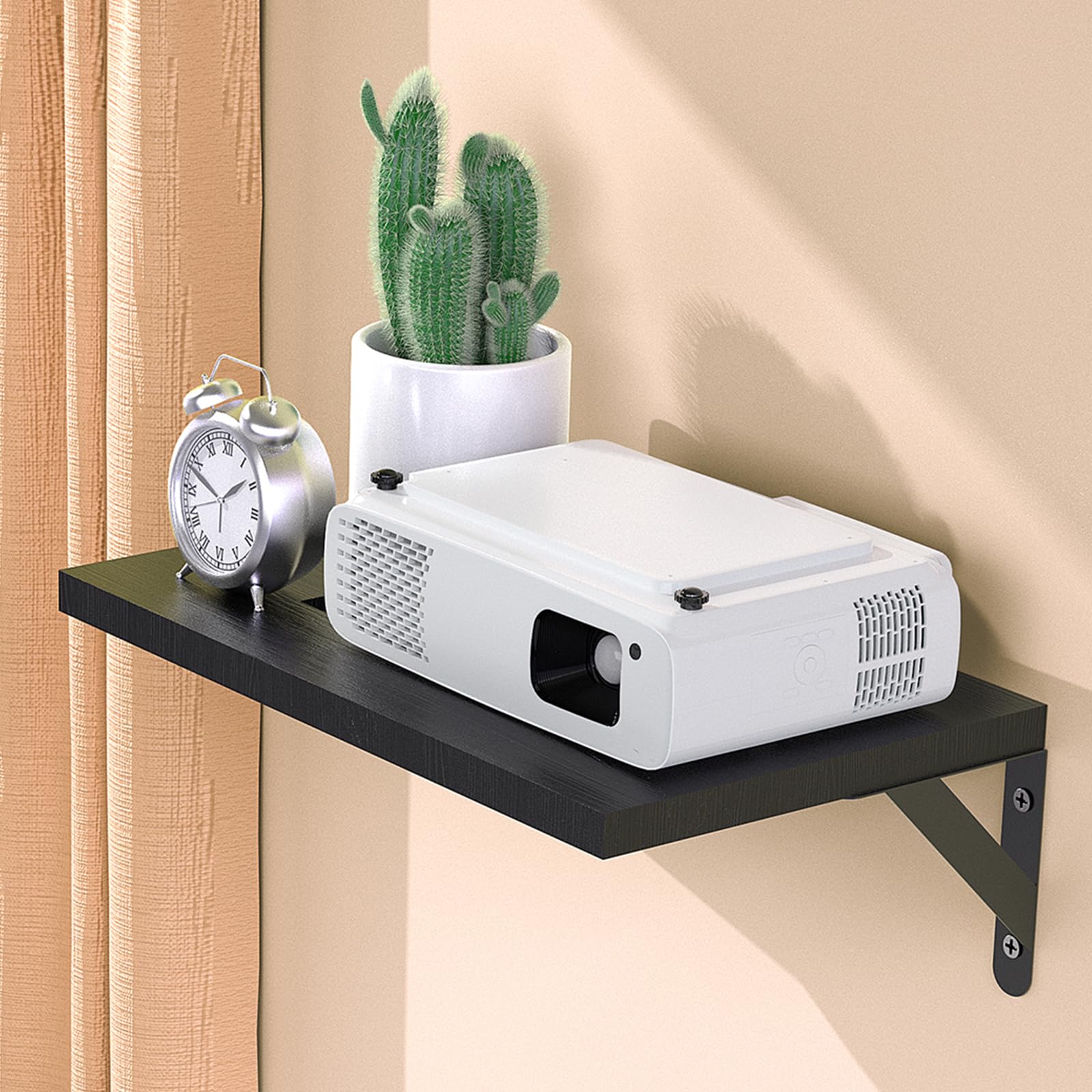 Wall Mount Mini Projector Shelf - Floating Black Projector Holder Stand Accessories for Home Theater & Office Presentations