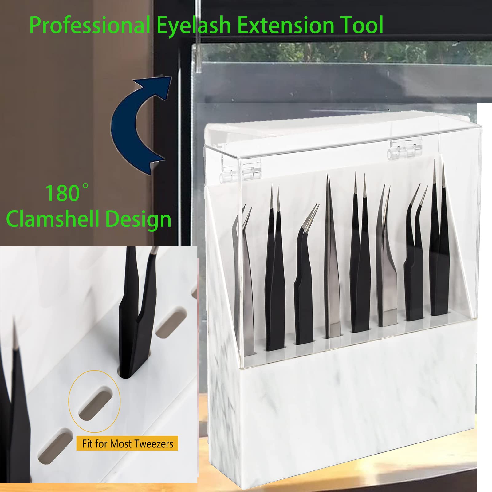 Professional Eyelash Extension Tweezers Cleaner with 8-Hole Acrylic Stand - Salon & Home Use - Perfect for Lash Artists, Beauty Salons & DIY Lash Care