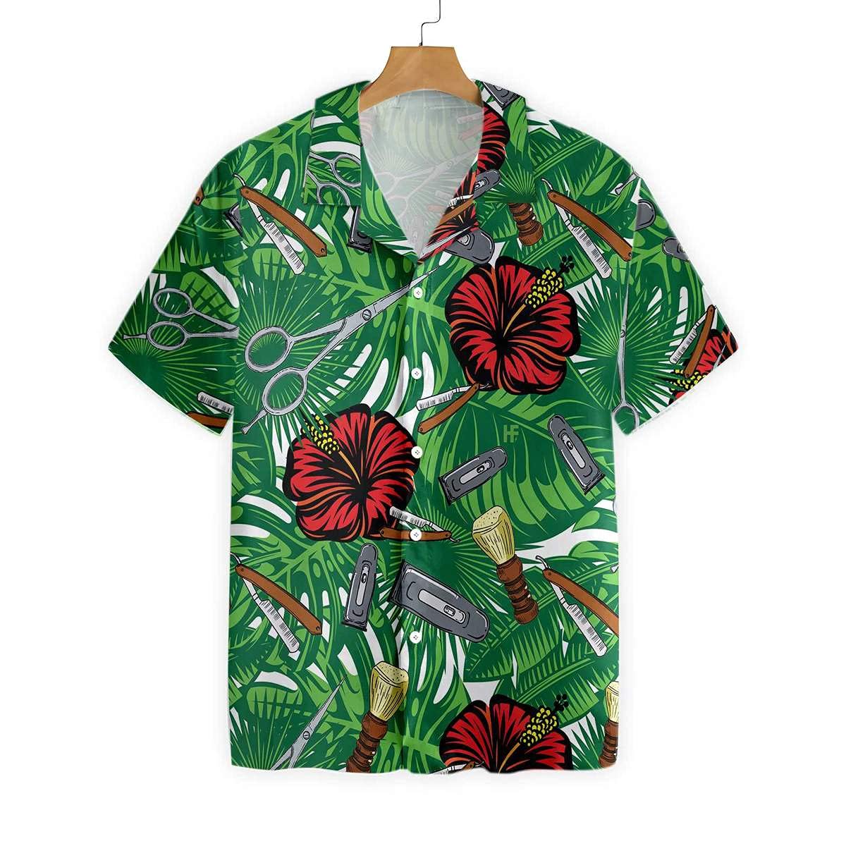 HYPERFAVOR Men's Tropical Barber Shirts - Casual Short Sleeve Hawaiian Shirts for Barbers - Breathable & Stylish Workwear for Salon, Beach & Summer Outings
