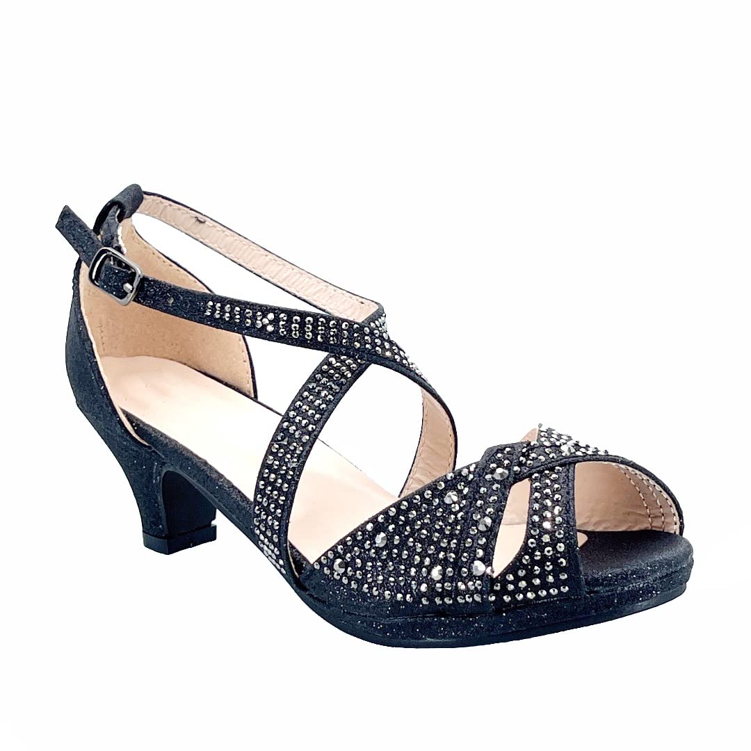 ABSOLEX Girls' Dress Sandals – Cross-Strap Open-Toe Rhinestone Low Heel Pumps for Toddler/Little Kid/Big Kid | Perfect for Weddings, Parties & Special Occasions