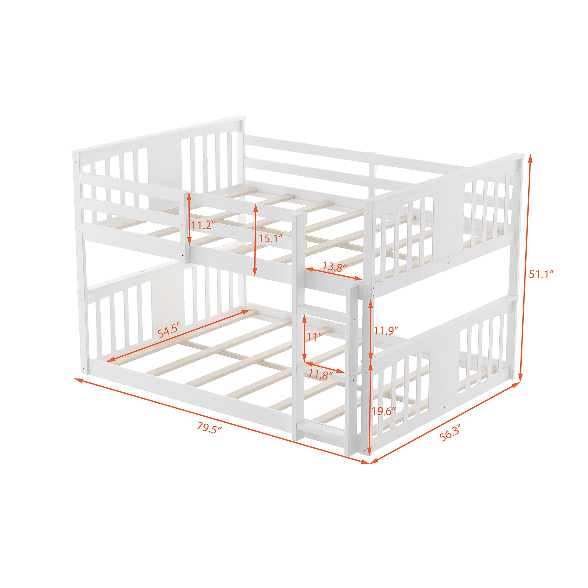 Full Over Full Low Bunk Bed for Toddlers & Kids - Sturdy Wooden Bunk Bed for Boys & Girls - White Kids' Bunk Bed - Perfect for Small Bedrooms, Shared Kids' Rooms & Sleepovers