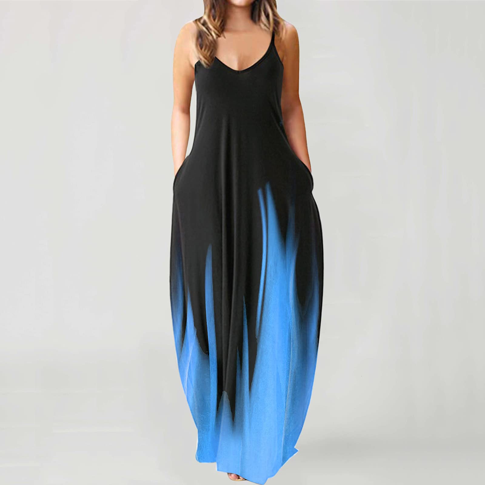 Trendy Plus Size Floral Print Sleeveless Maxi Dress for Women - Blue Summer Pullover O-Neck Long Dress | Perfect for Beach Vacations, Garden Parties & Casual Outings
