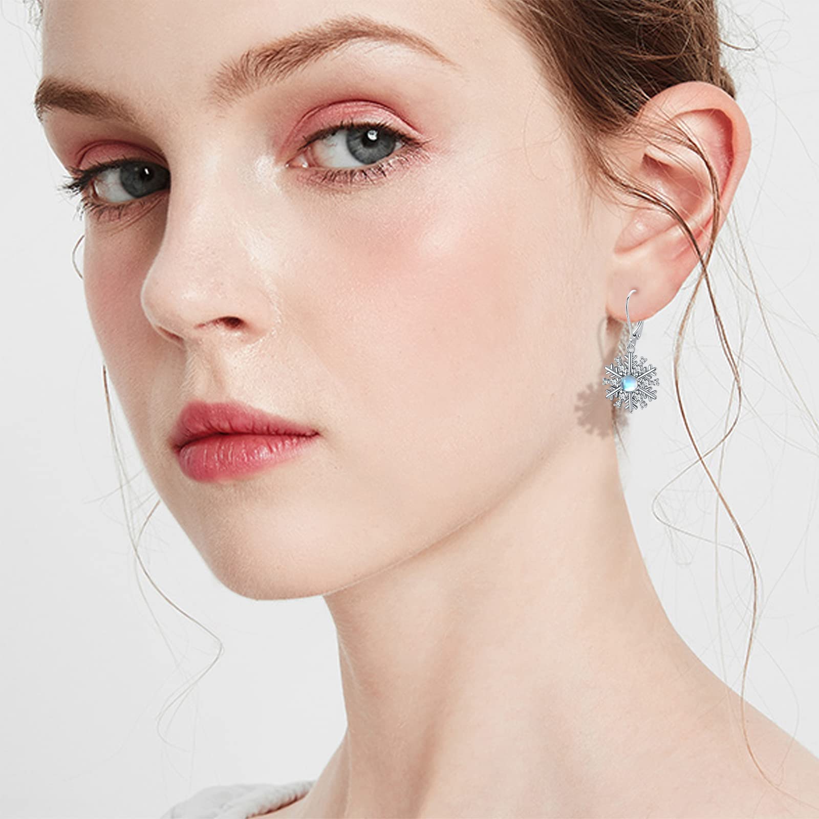 925 Sterling Silver Snowflake Dangle Earrings with Moonstone | Hypoallergenic Winter Jewelry | Christmas Gifts for Women & Girls | Perfect for Holiday Parties, Weddings & Everyday Wear