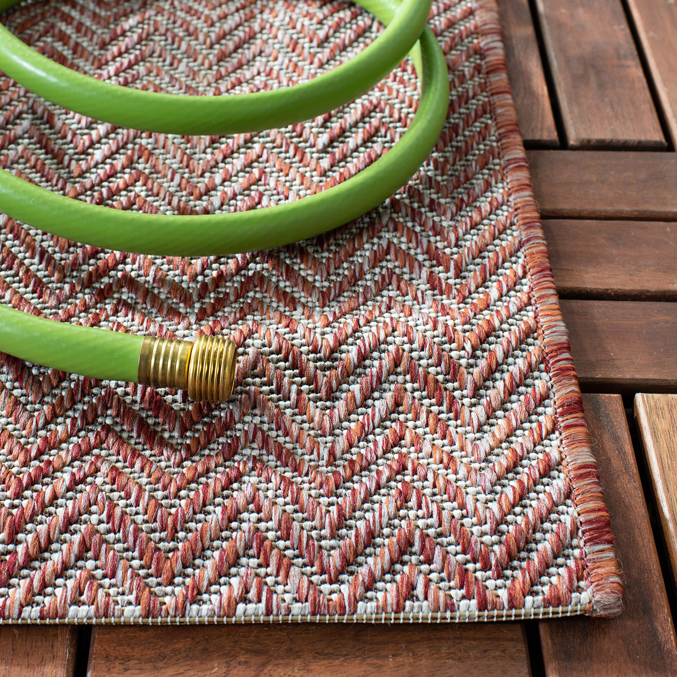 SAFAVIEH Courtyard Collection 8' x 11' Rust & Grey Indoor Outdoor Rug - Waterproof, Easy Clean, Non-Slip - Perfect for Patio, Backyard, Mudroom, Deck & Poolside