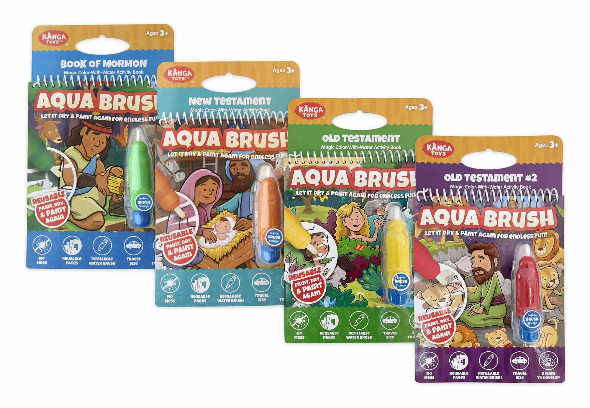 Kanga Toys 4 Pack Aqua Brush Activity Books for Kids Ages 3+ - Old Testament #1, Old Testament #2, New Testament & Book of Mormon Set | Bible Learning & Water Painting Fun for Toddlers & Preschoolers