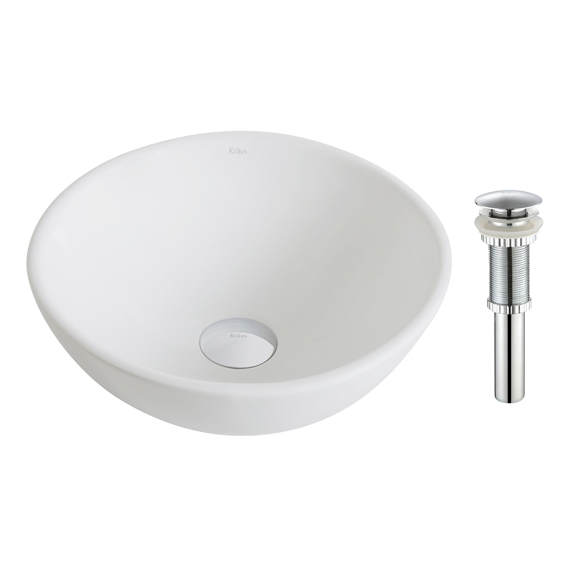 Kraus KCV-341-CH 13.7 Inch Modern Bathroom Vessel Sink with Pop-Up Drain - Chrome/White Finish for Vanity & Powder Room Installation