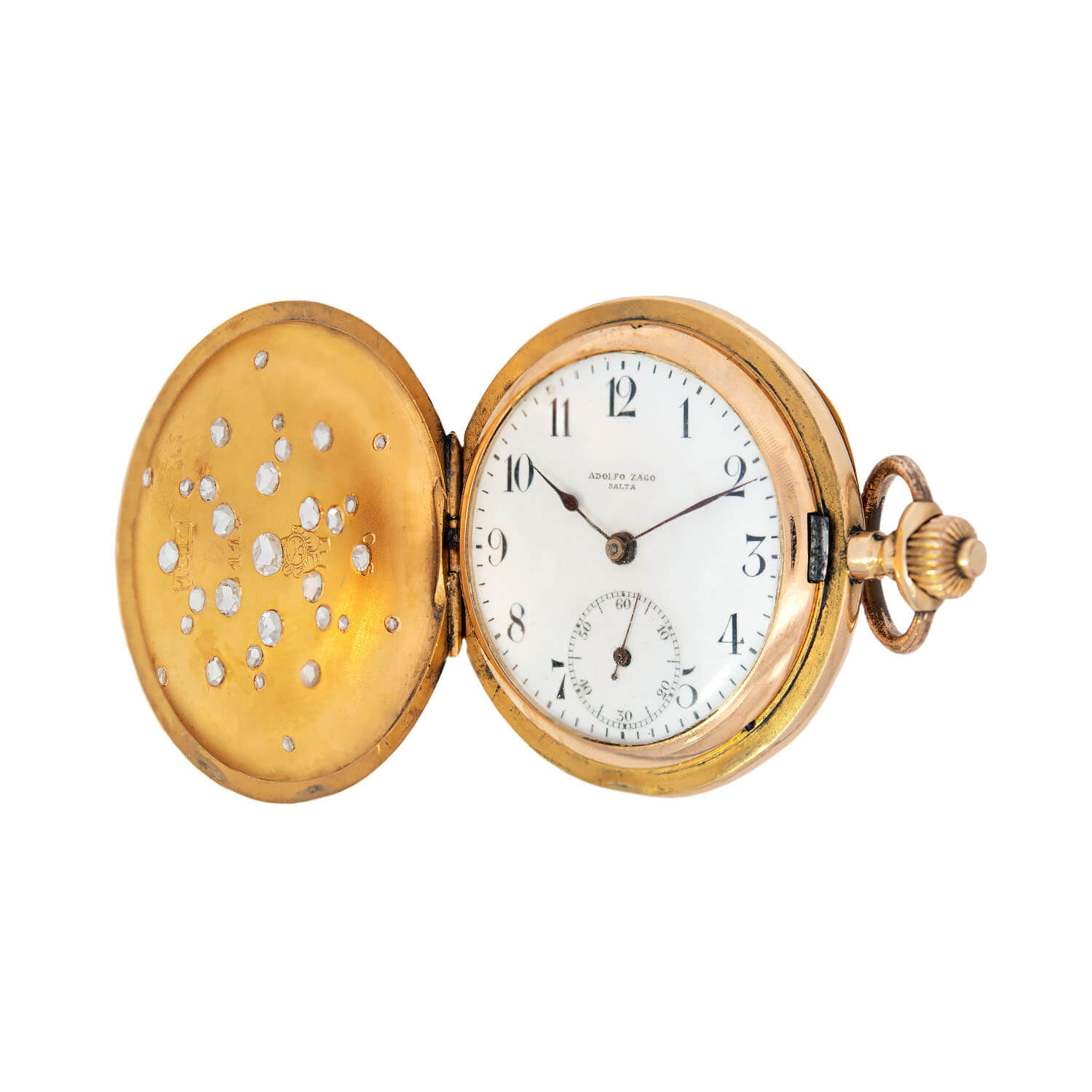 Vintage Movado Art Nouveau 1910 International Expo 18k Rose Gold Pocket Watch with 1ctw Rose Cut Diamonds - Antique Collector's Timepiece for Special Occasions & Luxury Gifts