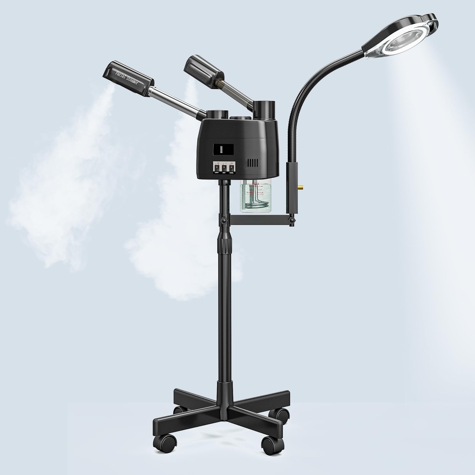 Professional 3-in-1 Facial Steamer with Wheels for Estheticians - Black Beauty Steamer with 5X LED Magnifying Lamp & Hot/Cold Mist Function | Perfect for Spa Treatments, Skin Care Clinics & Home Facial Therapy