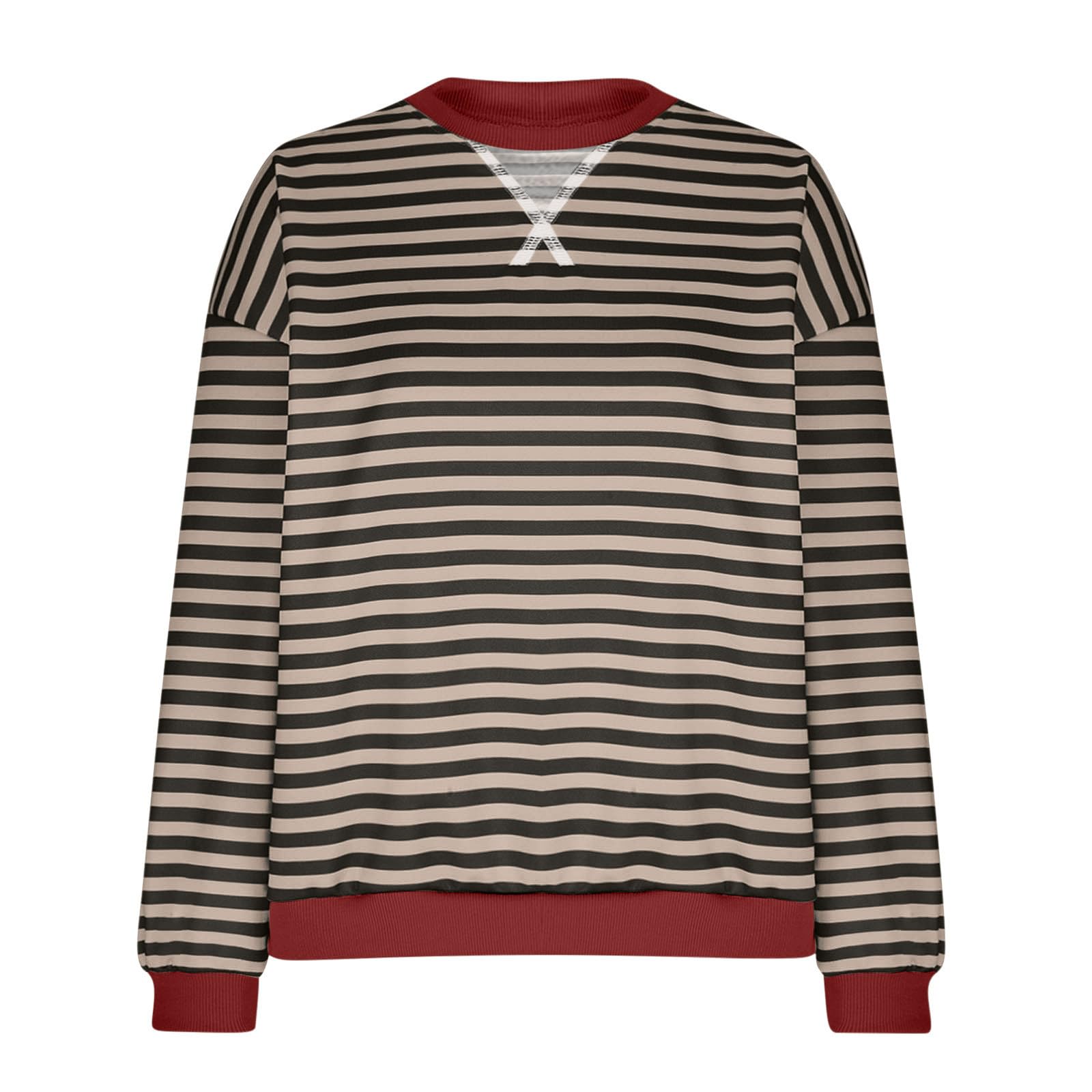 MRGIINRI Women's Striped Oversized Sweatshirt - Color Block Crew Neck Long Sleeve Casual Loose Pullover Top | Y2K Fashion | Perfect for Streetwear, Lounge Wear & Casual Outings
