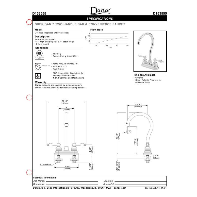 Danze Sheridan Chrome 2 Lever Handle Bar Faucet - Modern Kitchen Sink Faucet with High Arc Spout for Easy Washing, Perfect for Restaurants, Bars & Home Kitchens