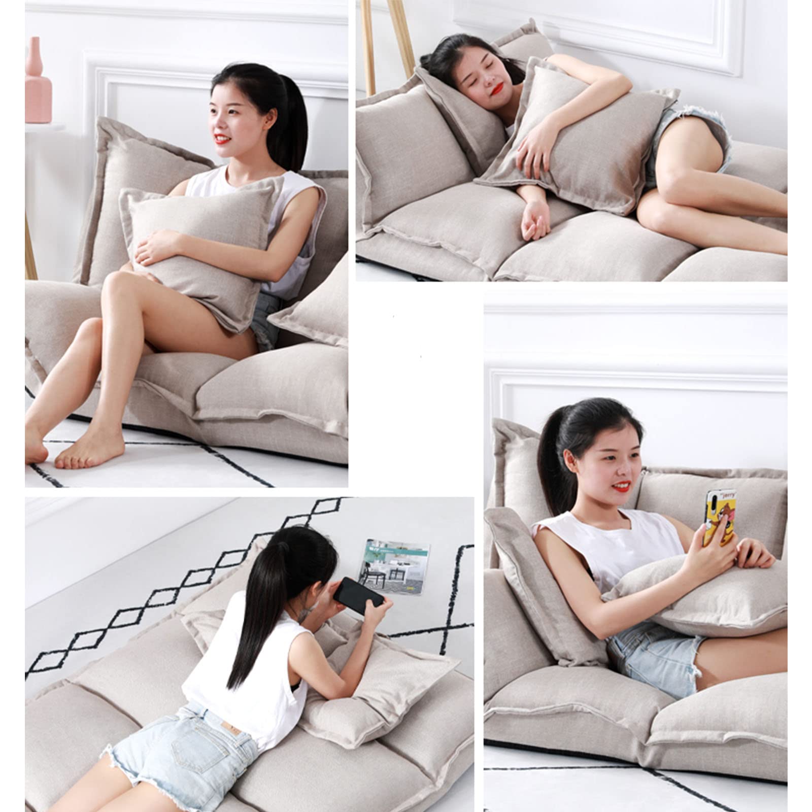 Adjustable Folding Lazy Sofa Chair - Convertible Floor Bed Couch with 2 Pillows for Living Room, Gaming, Sleeping & Relaxing | Perfect for Small Spaces, Dorm Rooms, Home Theater & Reading Nooks