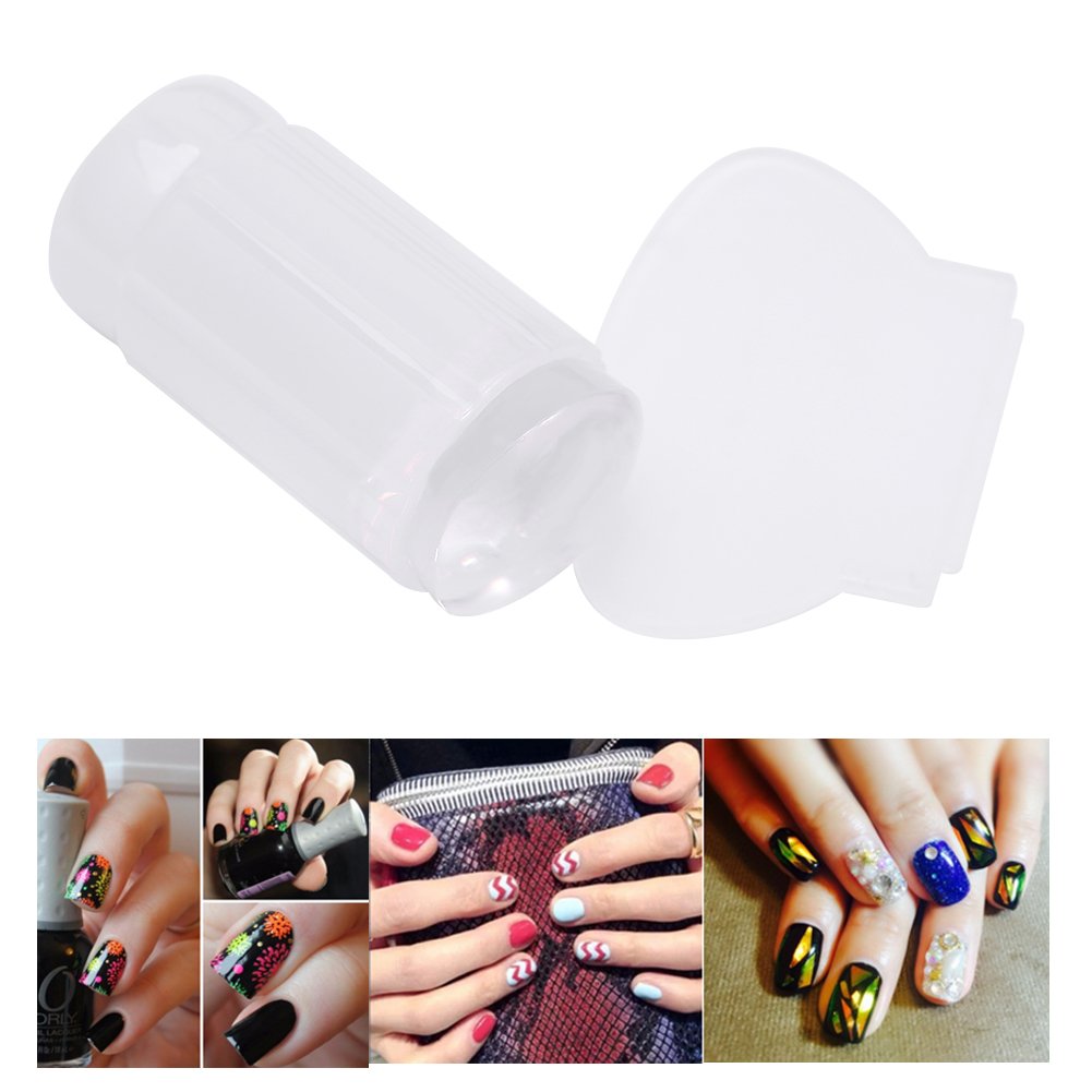 Professional Nail Art Silicone Stamper Kit with Scraper - Shining White Silicone Stamp & Handle for Stamped Nail Designs - DIY Manicure Tools for Home & Salon Use