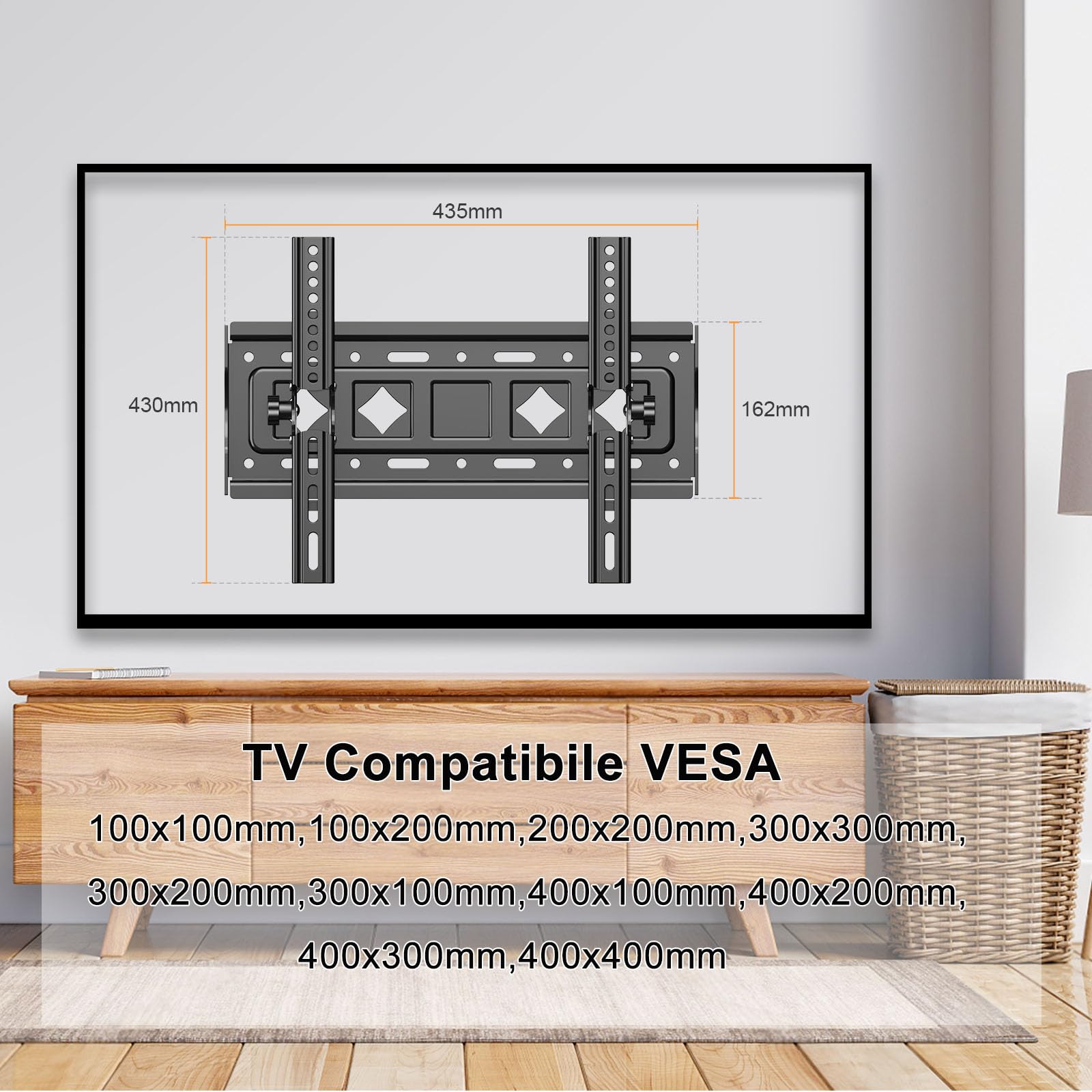 JXMTSPW Adjustable TV Wall Mount Bracket for 32-68 Inch Flat & Curved Screens - Supports LED, LCD, OLED TVs up to 60kg with Max VESA 400x400mm - Perfect for 40, 43, 50, 55, 60, 65 Inch TVs - Ideal for Living Room, Bedroom & Home Theater Setup