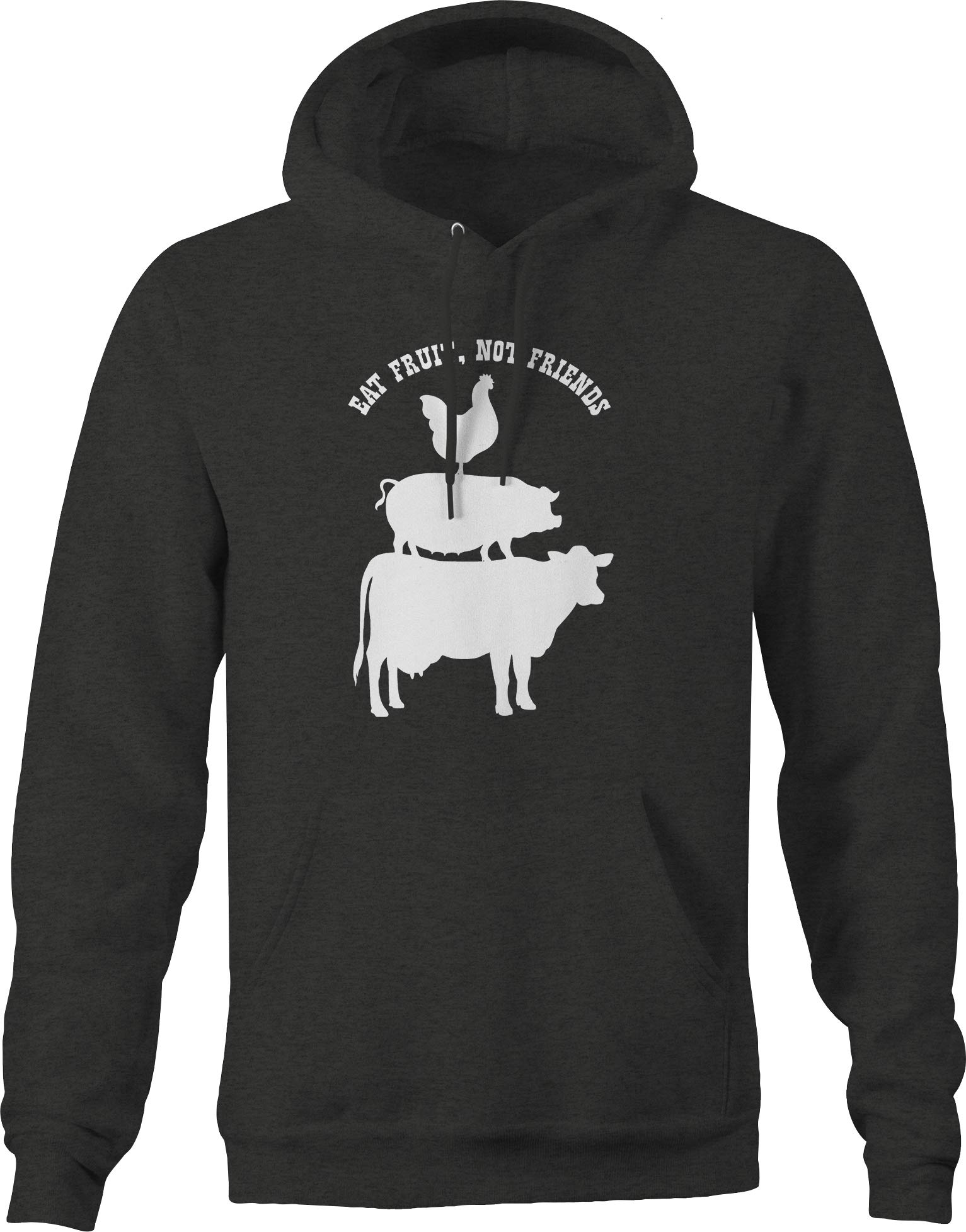 Vegan Hoodie for Men - Eat Fruit Not Friends Animal Rights Vegetarian Sweatshirt - Dark Grey - Perfect for Animal Lovers & Ethical Fashion