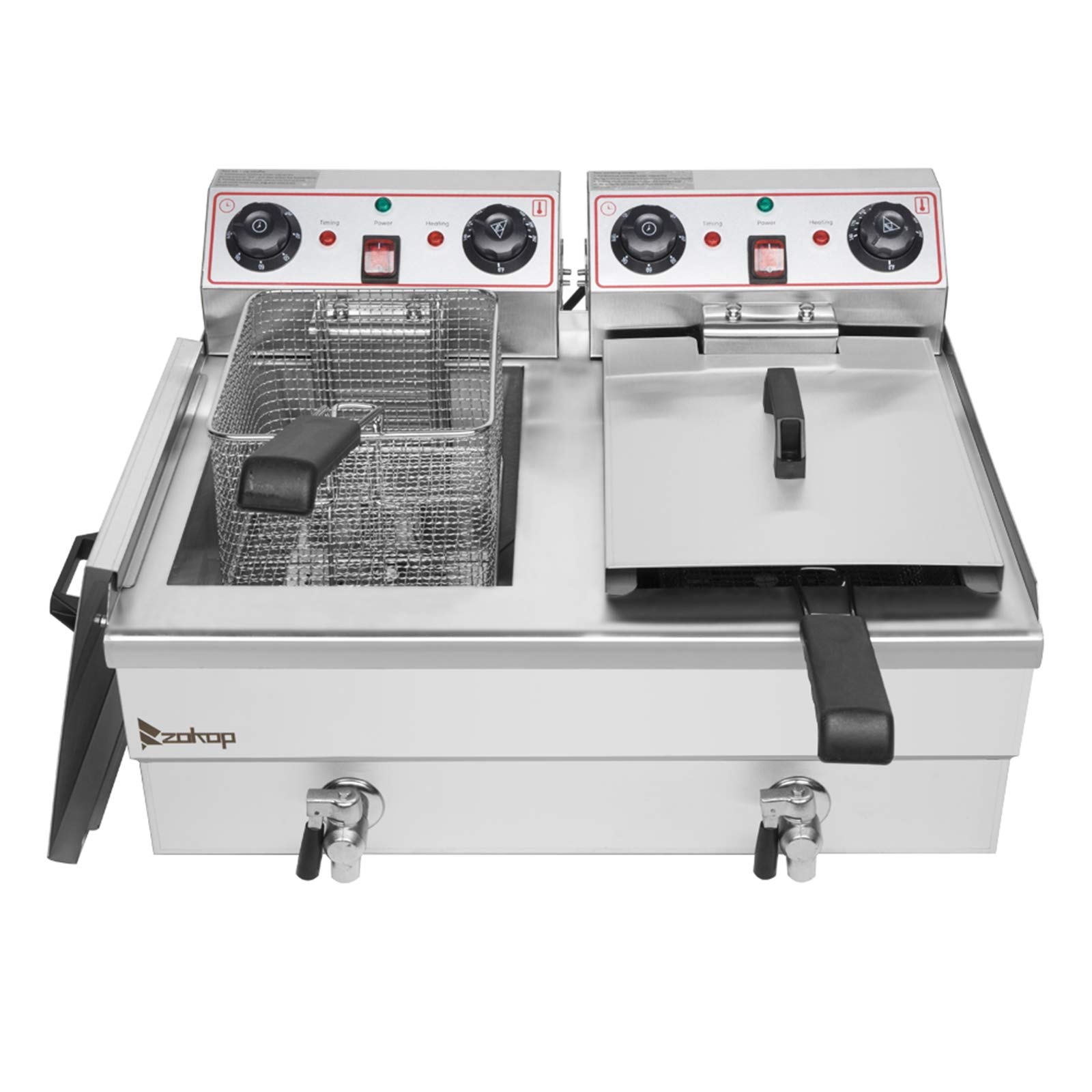 Keseno 16.9QT/16L Stainless Steel Commercial Deep Fryer with Faucet - 3400W High Power, Dual Tank Design for Turkey, Chicken, French Fries, Donuts - Perfect for Restaurants, Food Trucks & Home Kitchen Use (Blue, Large Handle)