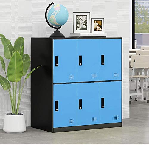 6-Door Metal Storage Locker Cabinet with Lock - Secure Office, Home & School Organizer for Classroom, Gym, Kids Room & Playroom (Blue) - Perfect for Storing Sports Equipment, Toys & School Supplies