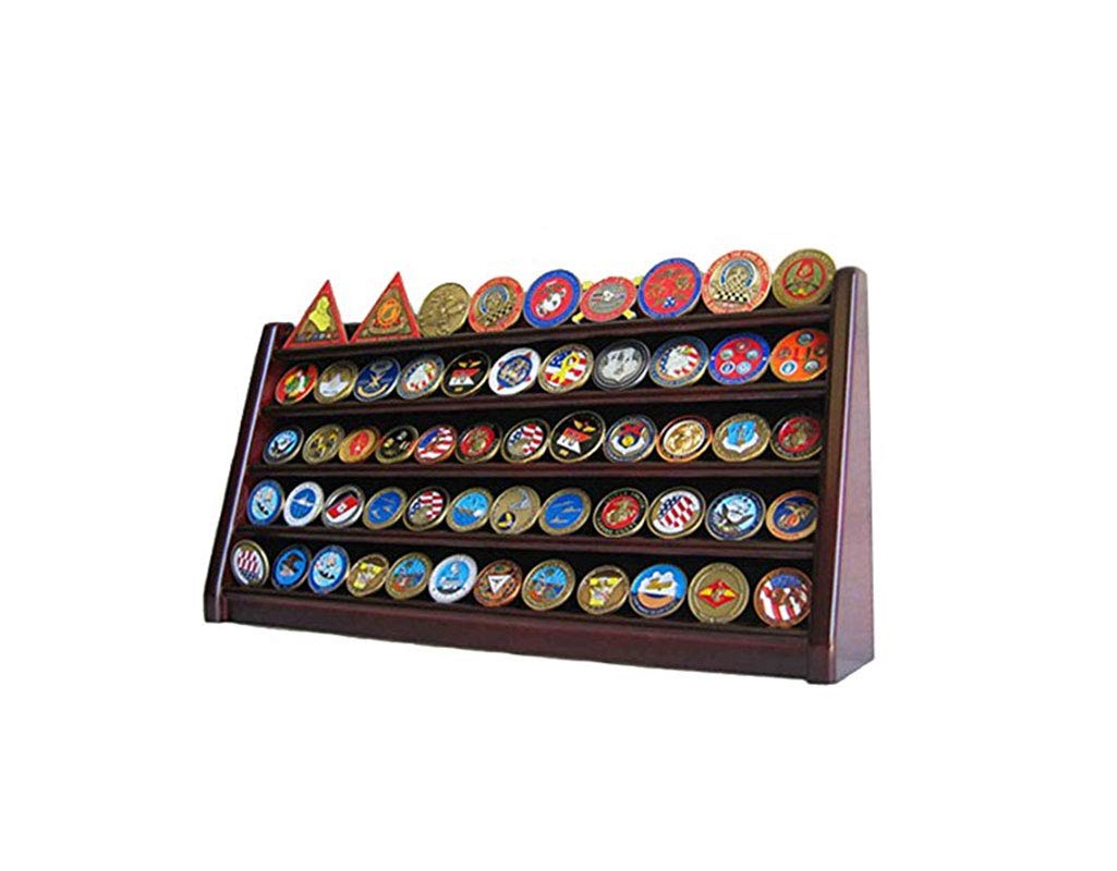 5-Slot Challenge Coin & Casino Chip Display Stand - Premium Mahogany Finish for Collectors, Poker Nights & Military Memorabilia Showcase