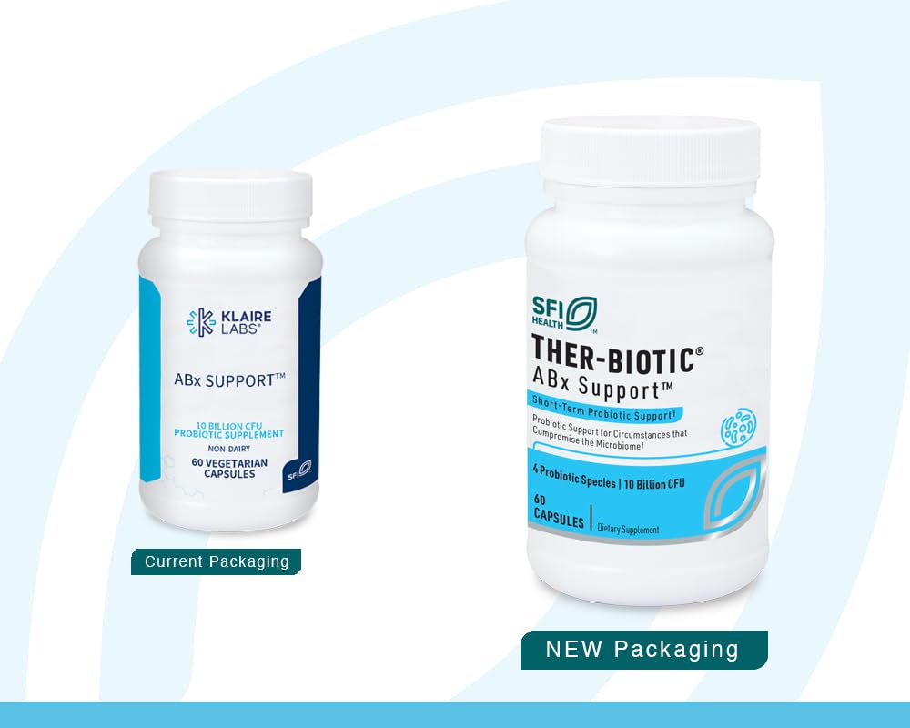 Klaire Labs ABX Support Probiotic - 10 Billion CFU Supplement for Gut Health During Antibiotic Therapy | Hypoallergenic, Non-Dairy, Gluten-Free | Supports Digestive & Immune System (2 Pack, 28 Capsules) - Ideal for Travel, Post-Surgery Recovery & Daily Wellness