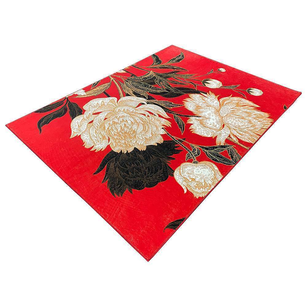 Alina Snowwave Peony Rug 200x290cm Red Floral Area Rug - Soft Non-Slip Living Room Carpet for Bedroom, Home Decor, Wedding Gift