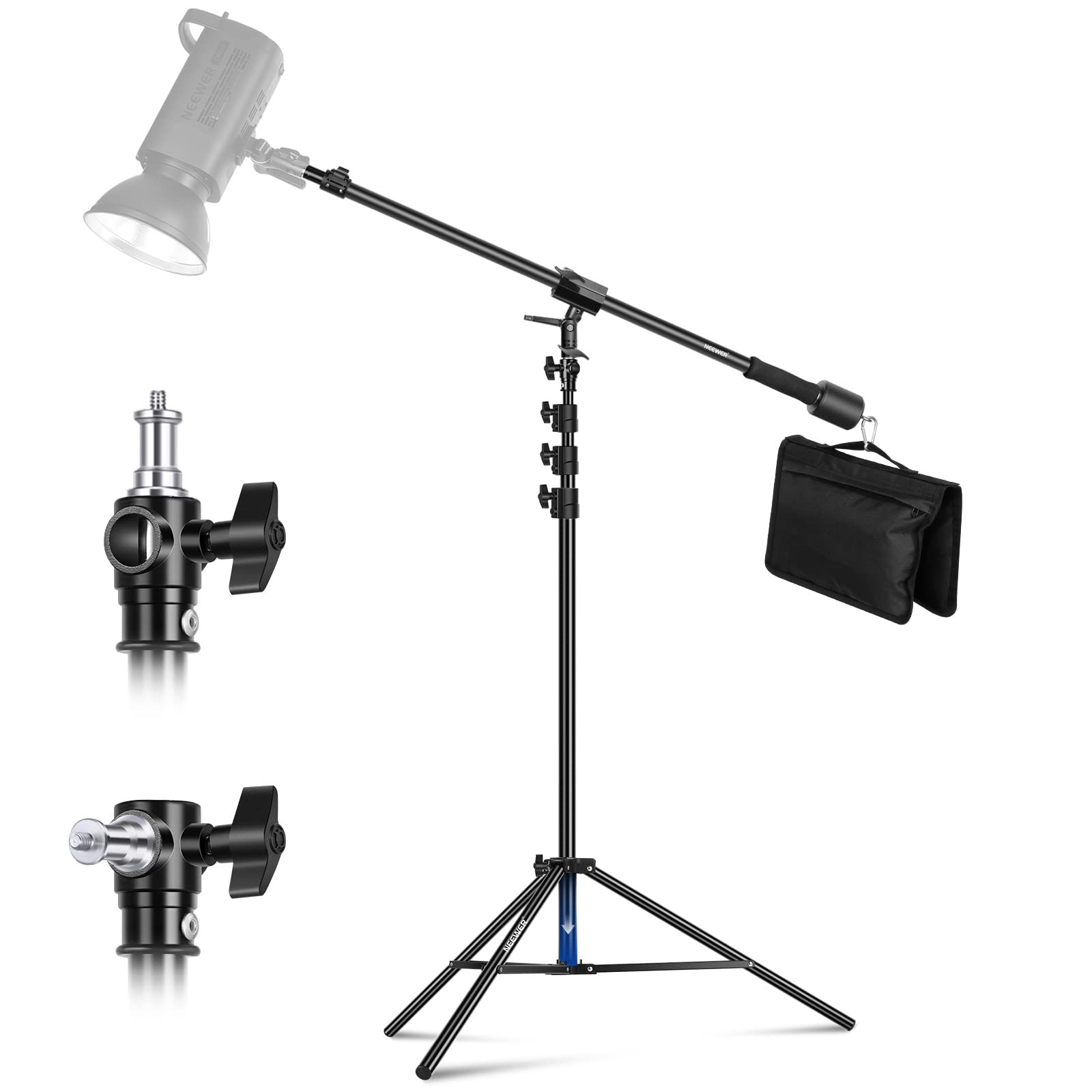 NEEWER 9.8ft/3m Air Cushioned Aluminum Light Stand with Boom Arm - Heavy Duty Adjustable Photography Stand for Studio Flash, Softbox, Umbrella & Ring Light - Includes Counterweight & Sandbag - Max Load 5kg (2 Pack) - Perfect for Professional Photography & Video Production
