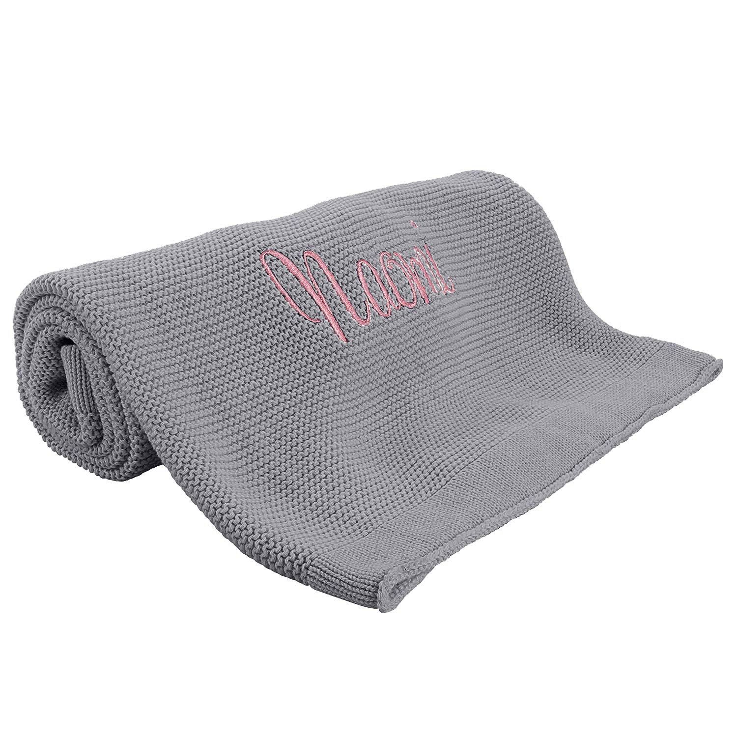 Custom Baby Blanket with Name - Personalized Newborn Gift for Boys & Girls - Soft Knit Cotton for Nursery & Travel