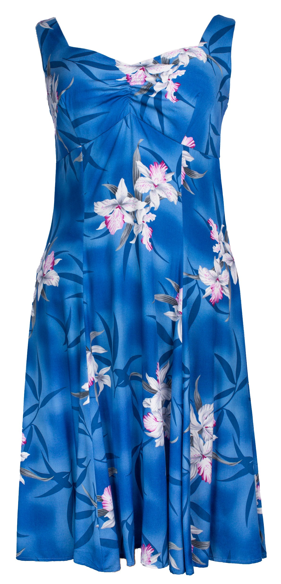 Women's Blue Floral Sundress - Midnight Orchid Empire Waist Princess Flare Dress Size 2XL | Perfect for Beach Vacations, Summer Parties & Casual Outings