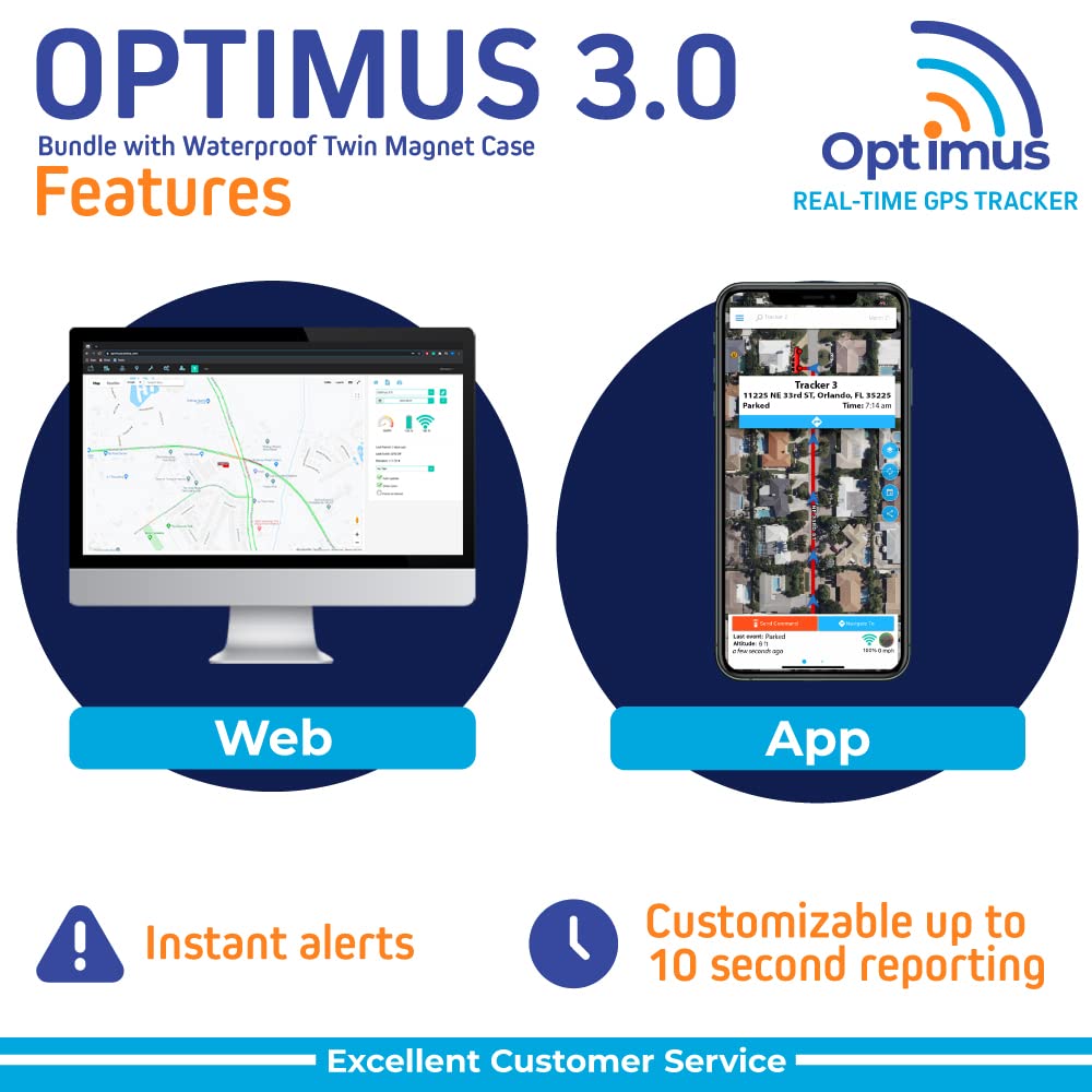 Optimus 3.0 GPS Tracker for Vehicles & Assets - 30+ Days Battery Life - Waterproof & Magnetic Case - Real-Time Tracking for Cars, Trucks, Equipment - Perfect for Fleet Management & Anti-Theft Protection