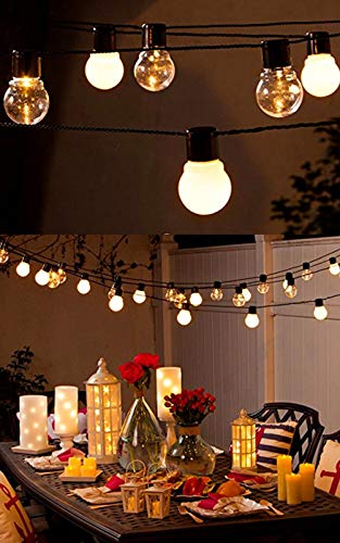32Ft G50 Globe String Lights with Frosted Bulbs - 38 Warm White LED Lights on Black Wire for Indoor & Outdoor Use - Perfect for Christmas, Garden, Patio, Wedding & Party Decorations