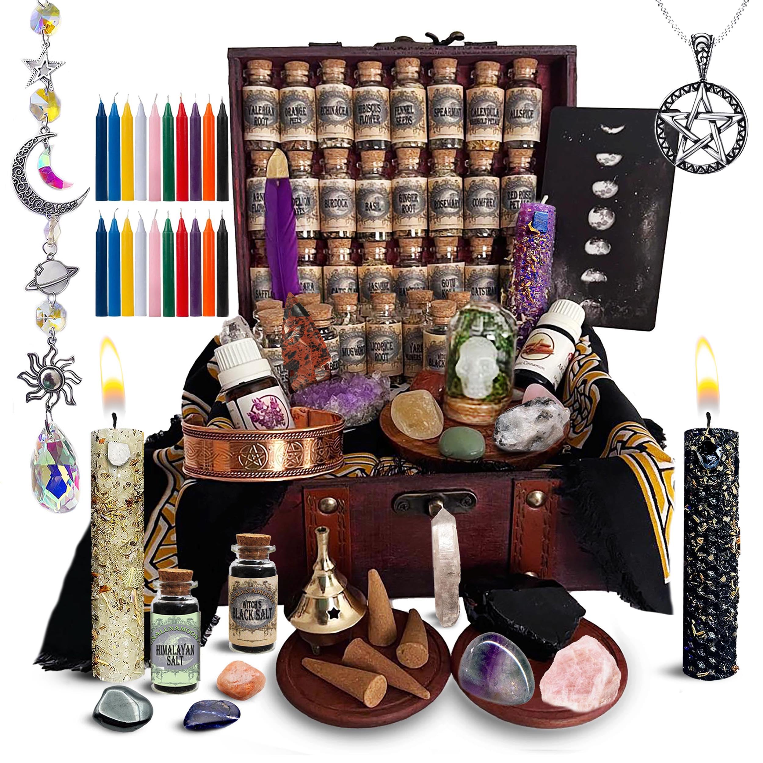 UnaLunaMoona Witchcraft Kit - Premium Wiccan Supplies & Tools Made in USA, Witch Starter Pack with Healing Crystals for Spells, Rituals & Meditation | Perfect for Beginners & Practitioners